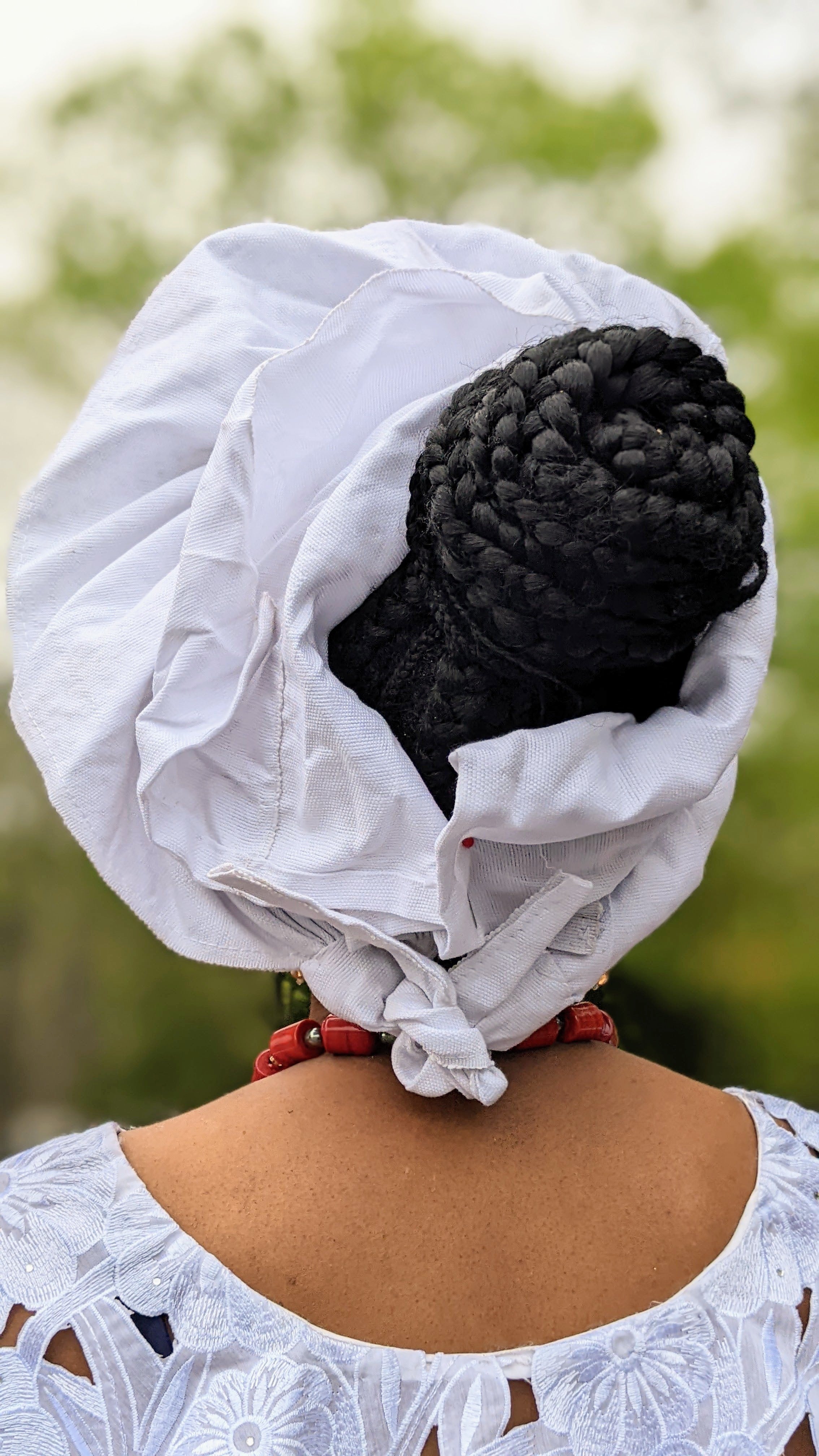 Adjustable Pre-tied White Adupe African Aso oke Autogele head wrap-DPAWS43、mySite、solidvoid