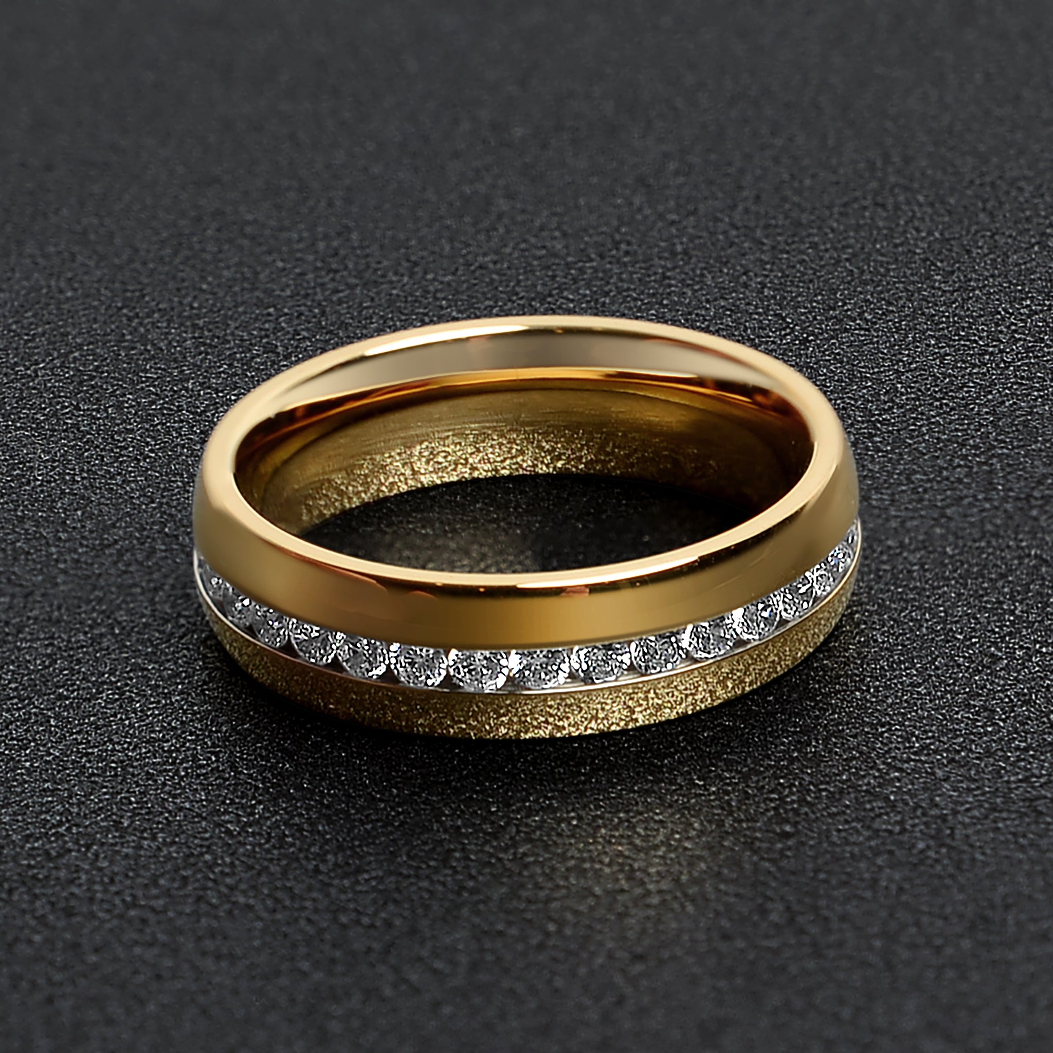 Highly Polished Gold Stainless Steel CZ Center Ring / ZRJ9015、mySite、dreamappss