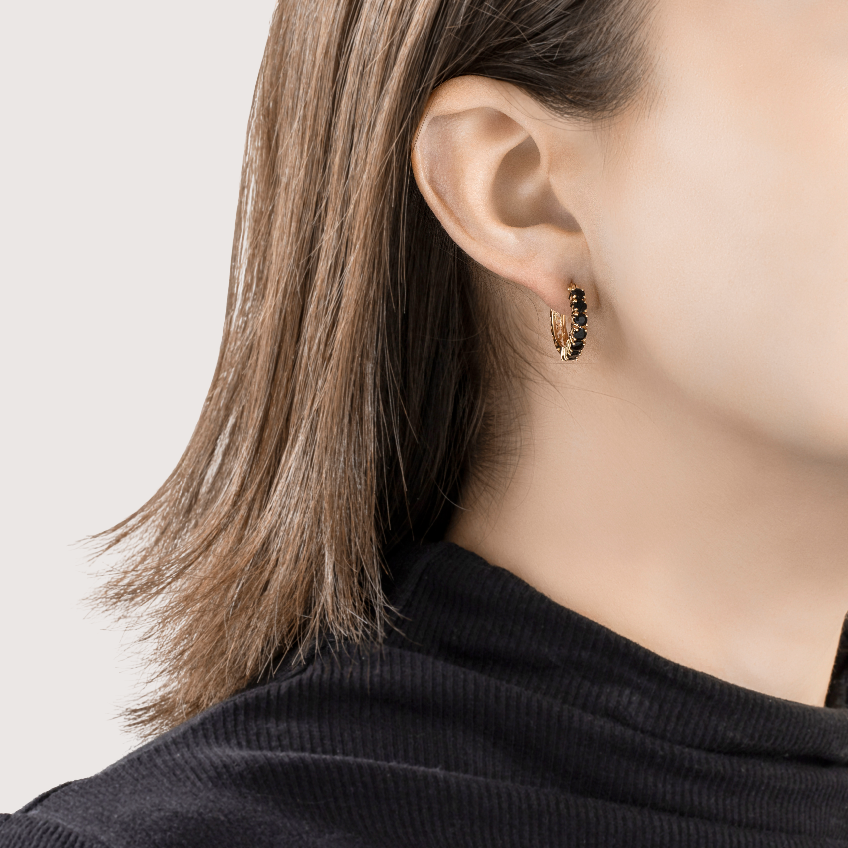 Vintage 14k Yellow Gold Onyx Chic Line Hoop Earrings、mySite、hinf8tx79