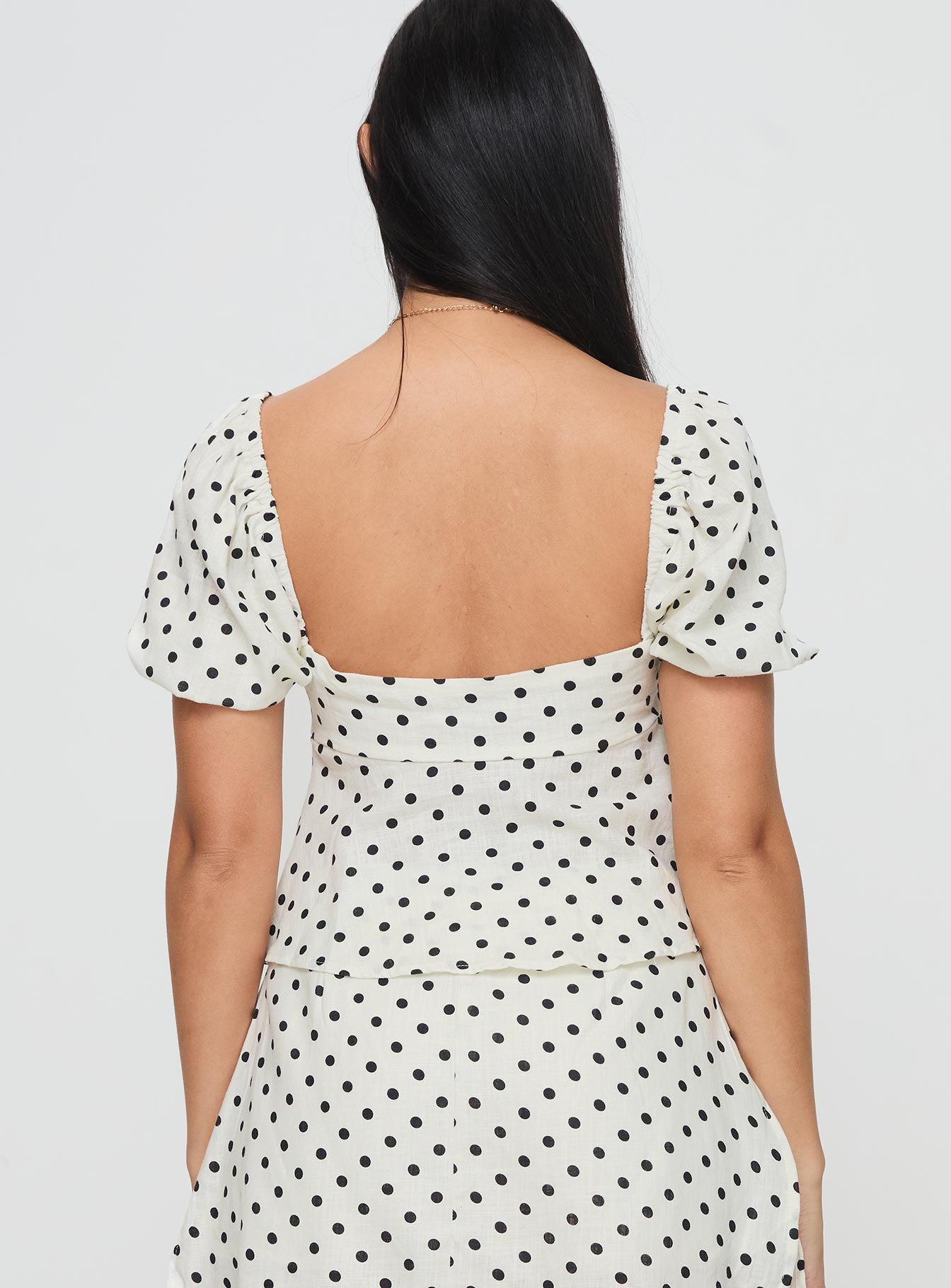 Passionfruit Linen Blend Top Cream/Black Polka Dot、mySite、solidvoid