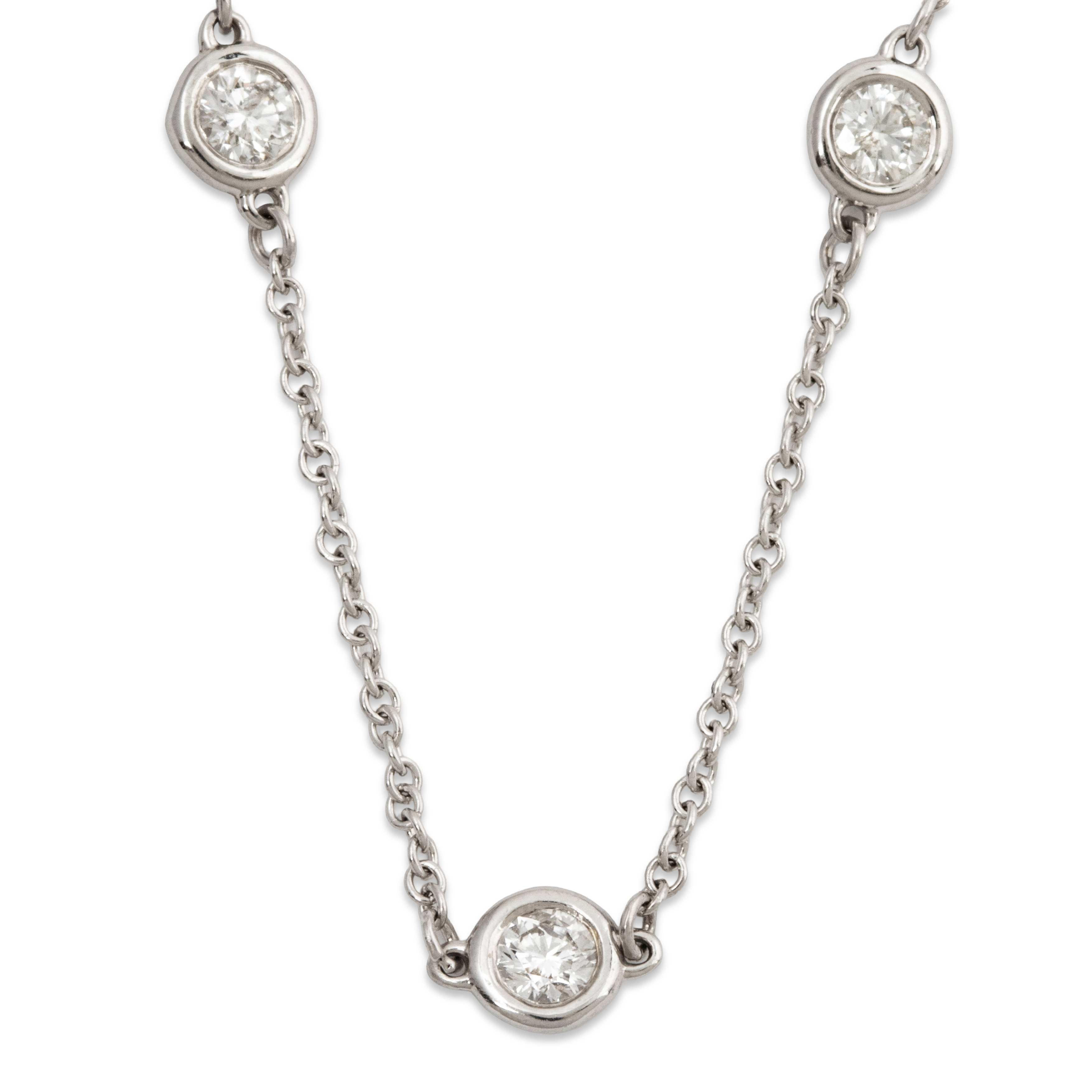 Vintage 14k White Gold .385cttw Diamond Station Adjustable Necklace 17、mySite、hinf8tx79
