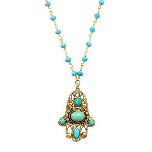 Michal Golan Turquoise and Gold Hamsa Necklace、mySite、topwebapps