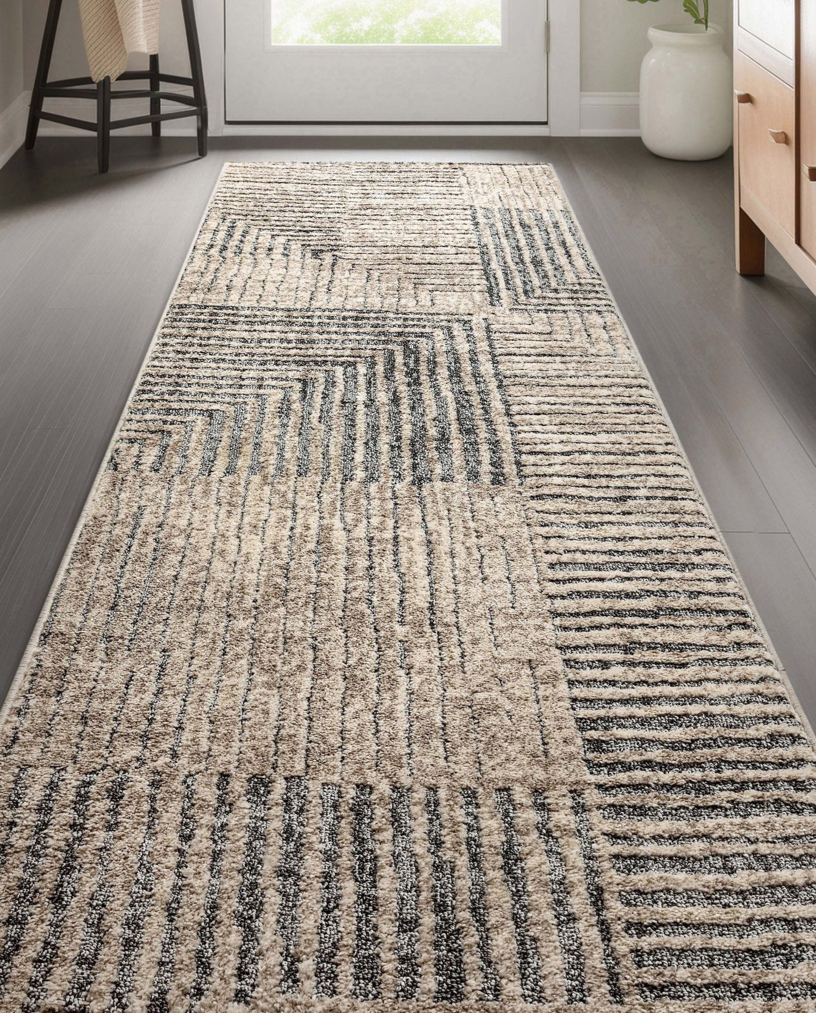 Custom Size Runner Sula Modern Geometric Boxes Ivory Grey Choose Your Width x Choose Your Length Hallway Runner Rug、mySite、gigharbornorthrealestate