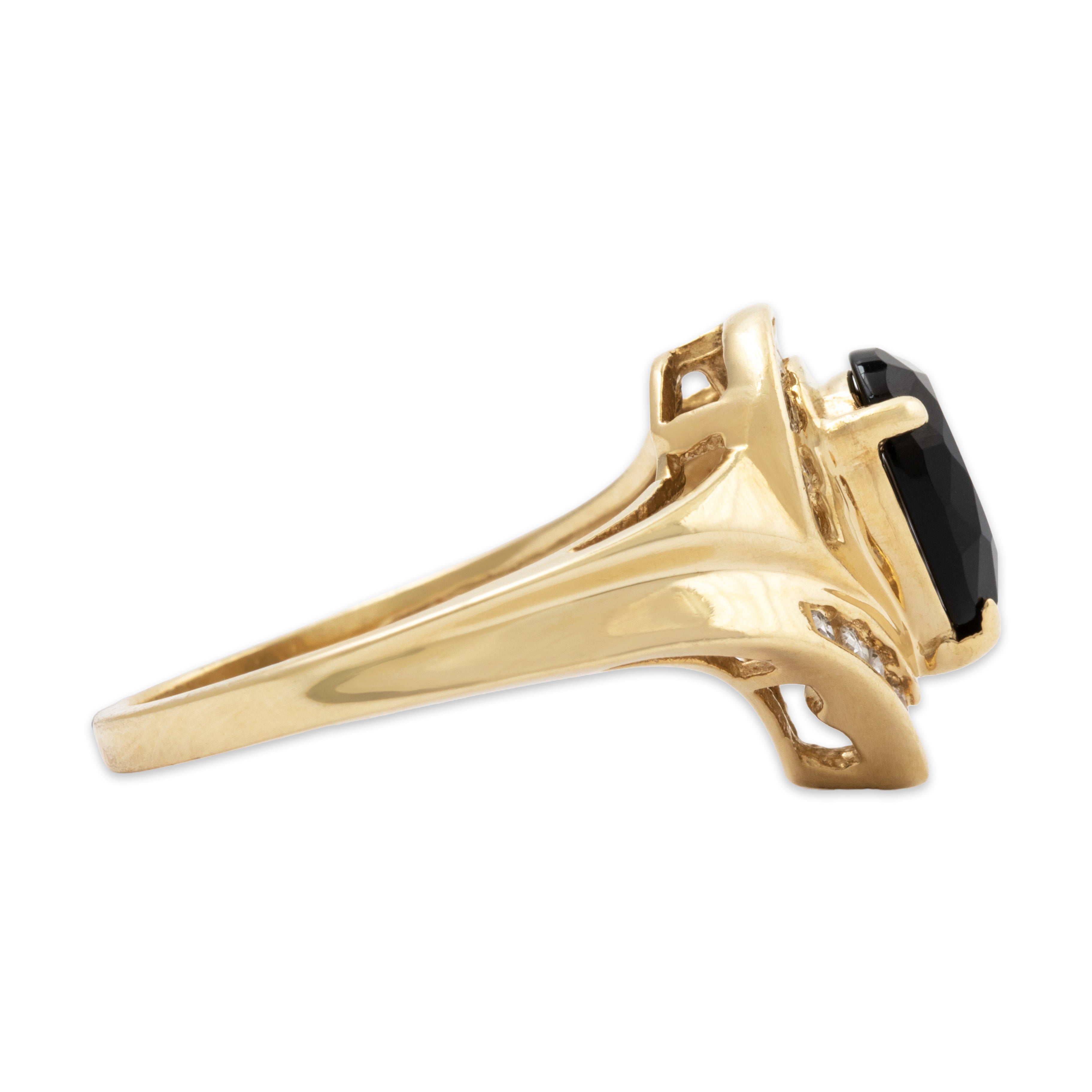 Vintage 14k Yellow Gold Onyx .208cttw Diamond Elegant Pear Bypass Ring 7.00、mySite、hinf8tx79