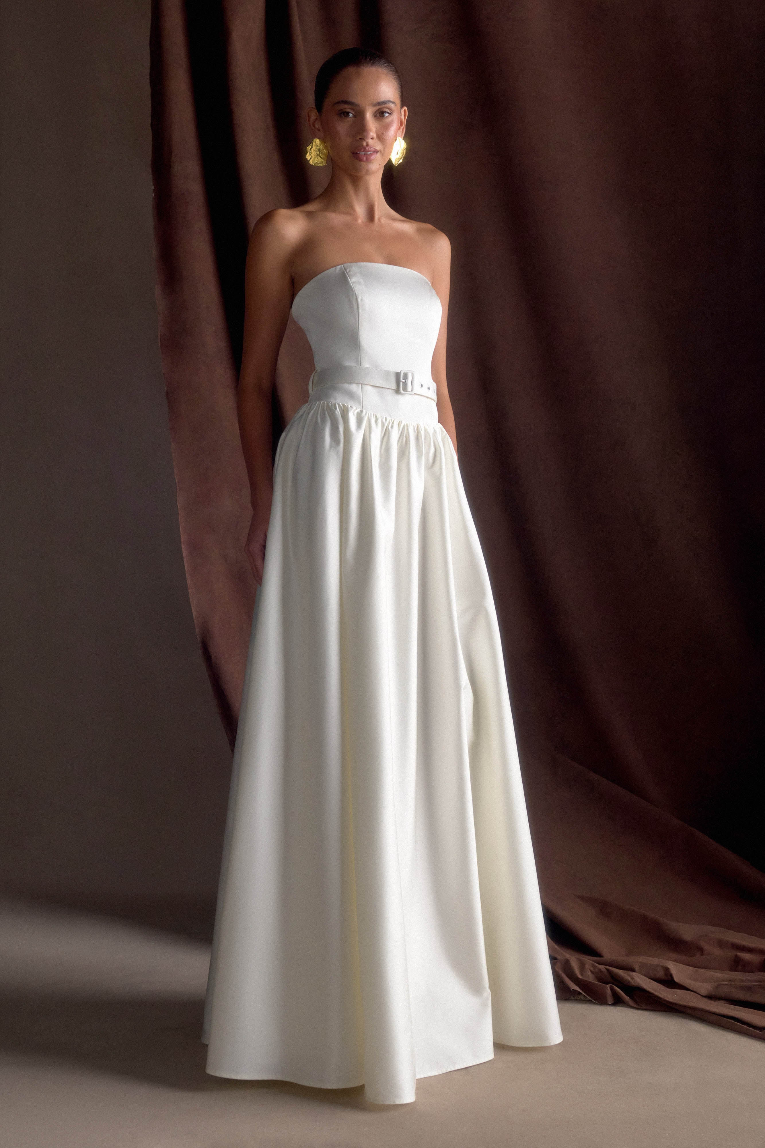 Florence Strapless Belted Maxi Dress - White、mySite、solidvoid