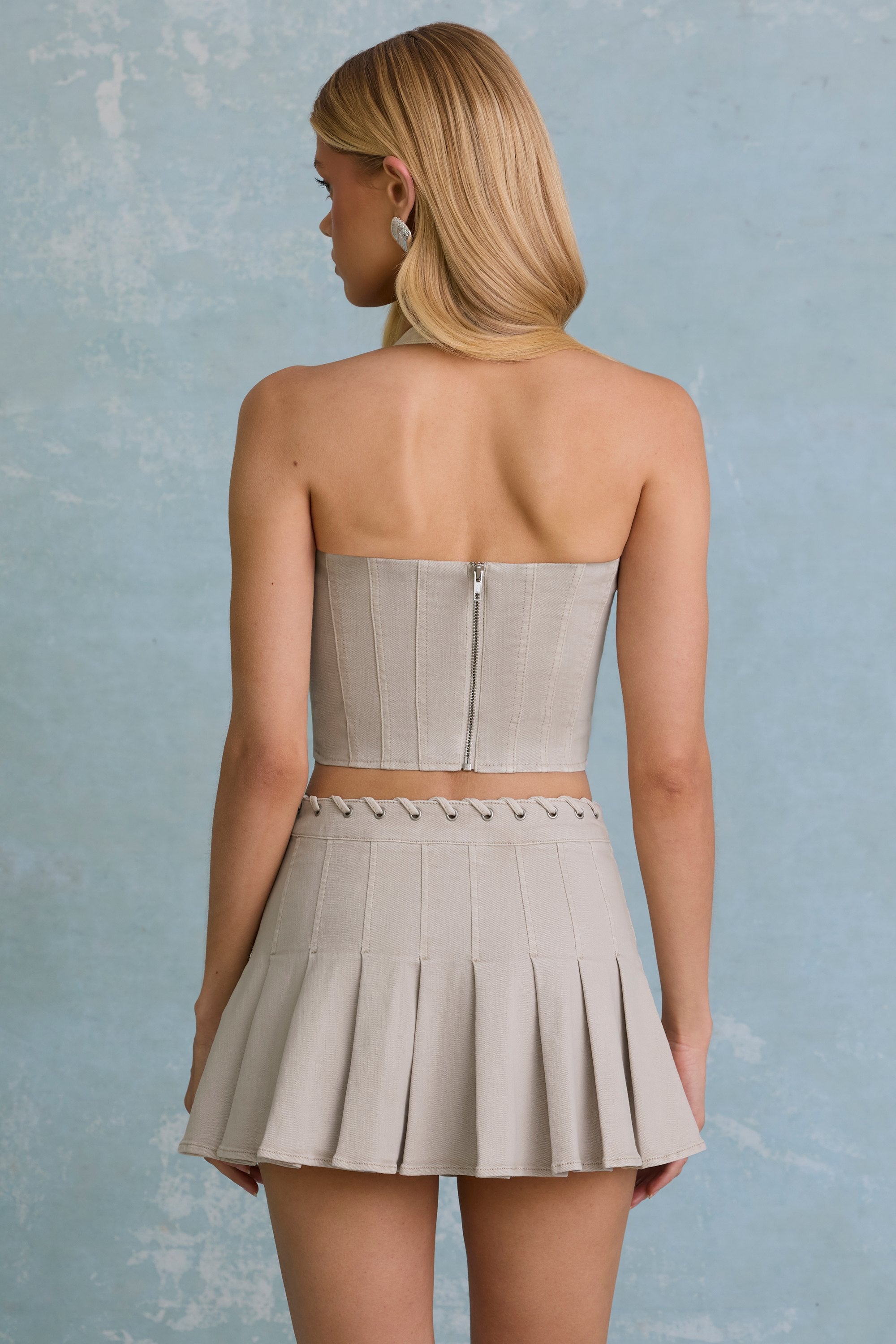  Low-Rise Pleated Mini Skirt in Ecru、mySite、sugarbowlscore