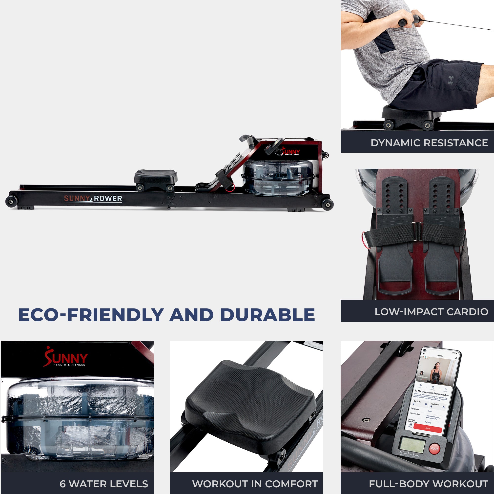  Wooden Water Rowing Machine with Bluetooth Connectivity、mySite、ghnorth