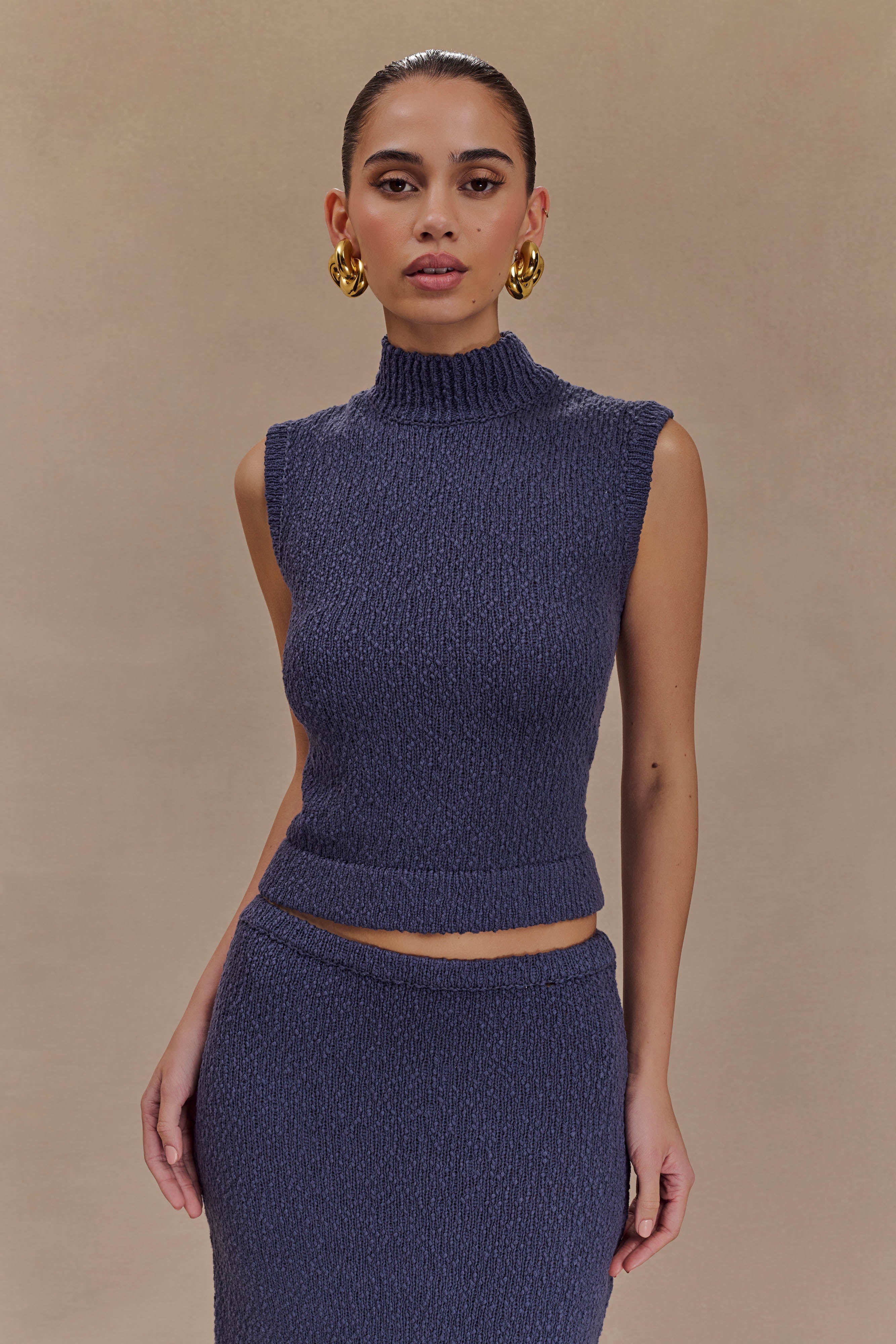 Azalea Sleeveless Knit Top - Steel、mySite、solidvoid