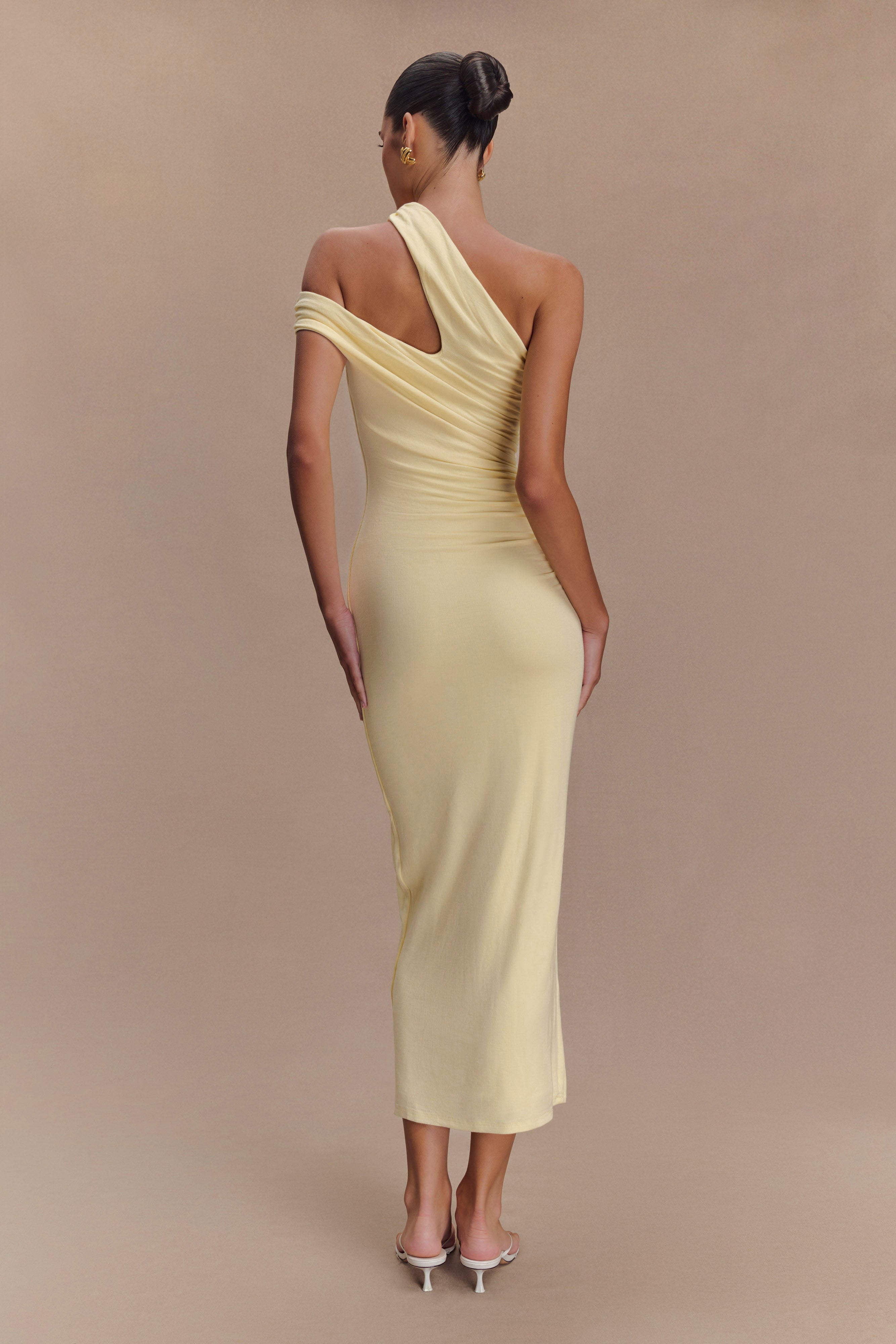 Anastasia One Shoulder Modal Midi Dress - Pale Lemon、mySite、solidvoid