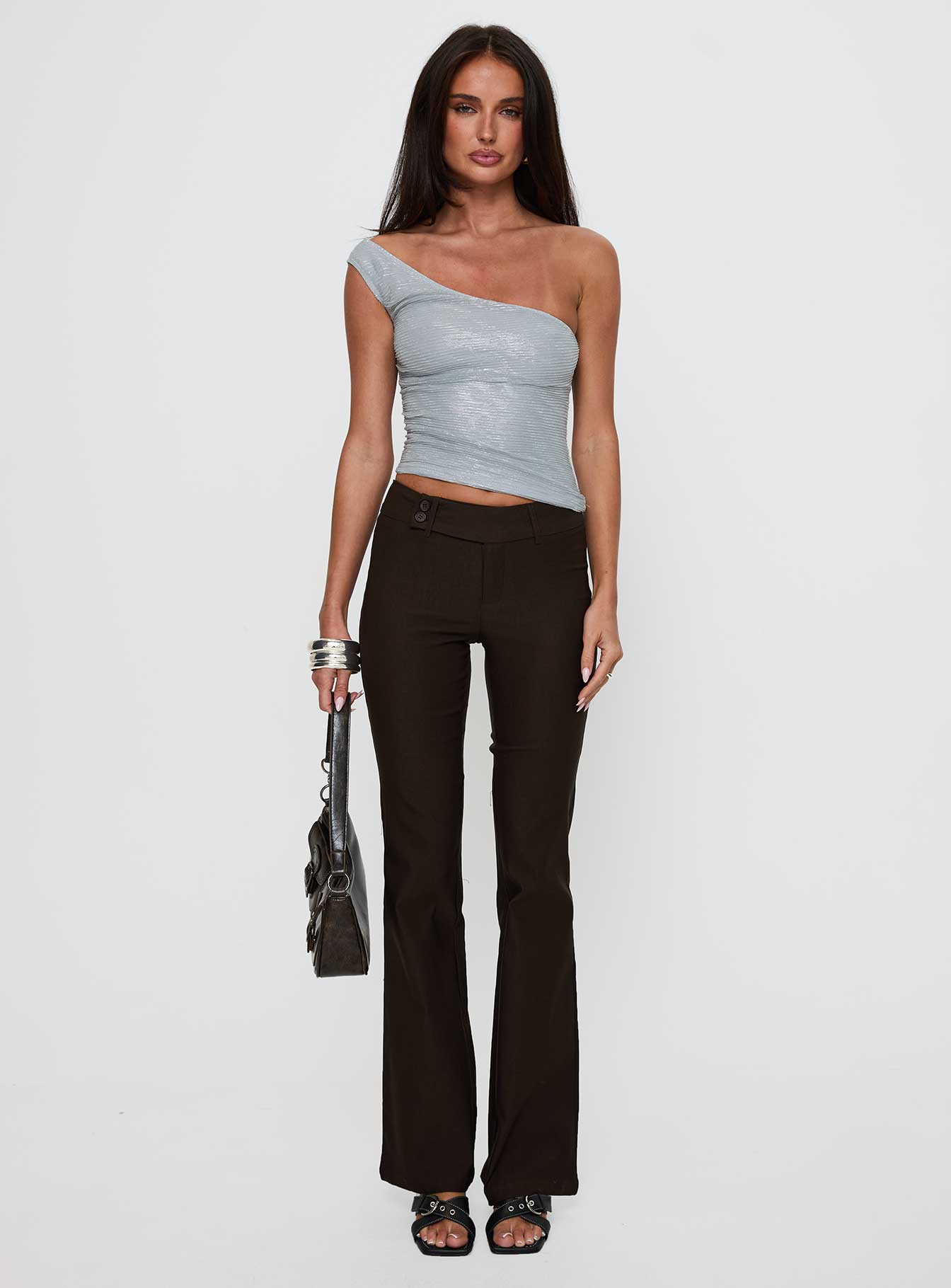 No Distractions One Shoulder Top Silver、mySite、solidvoid