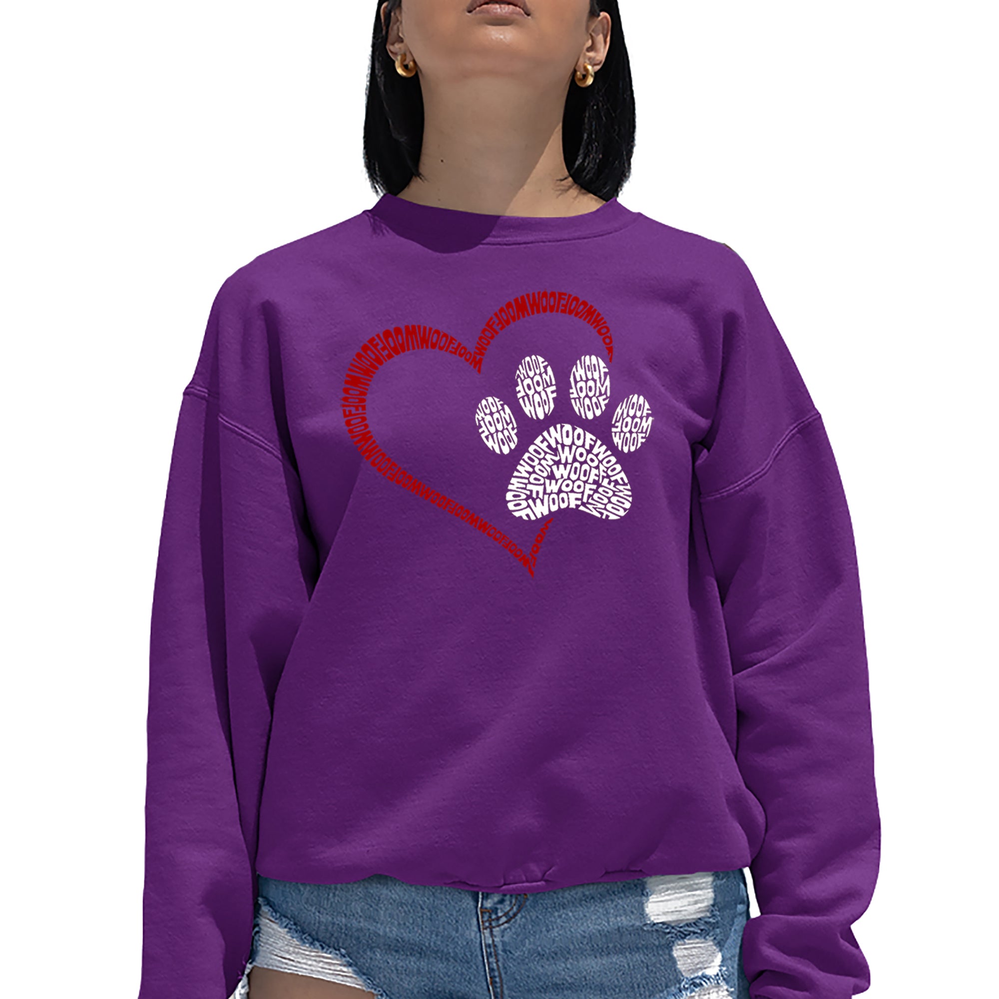 Paw Heart - Women's Word Art Crewneck Sweatshirt、mySite、camillekostekn