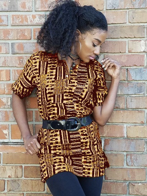 Dupsie's Aisha Black and Gold African Print Kente Short-Sleeve Dashiki Shirt DP4091LD、mySite、solidvoid