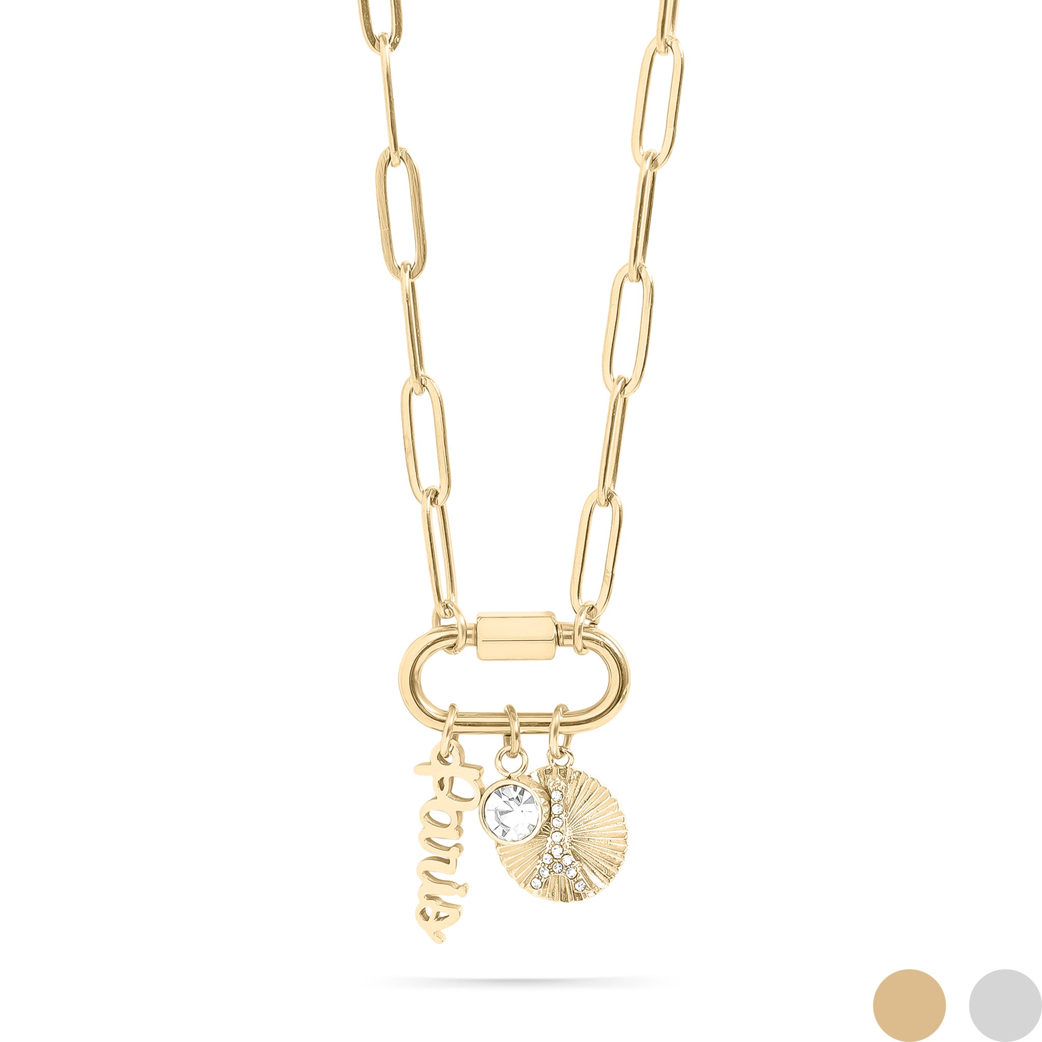 18K Gold PVD Stainless Steel Paris Carabiner Charm Necklace / CHN0072、mySite、dreamappss