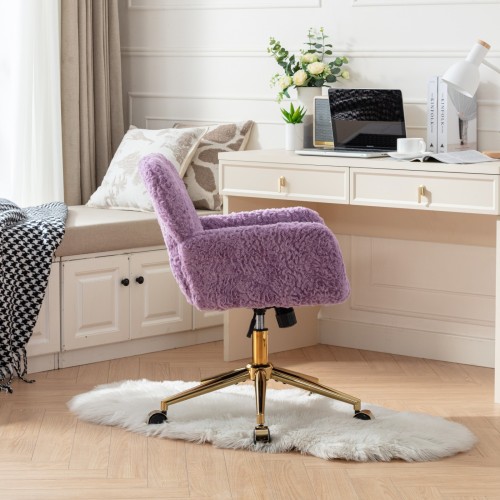 A&A Furniture Office Chair,Artificial rabbit hair Home Office Chair with Golden Metal Base,Adjustable Desk Chair Swivel Office Chair,Vanity Chair(Orange)、、casual