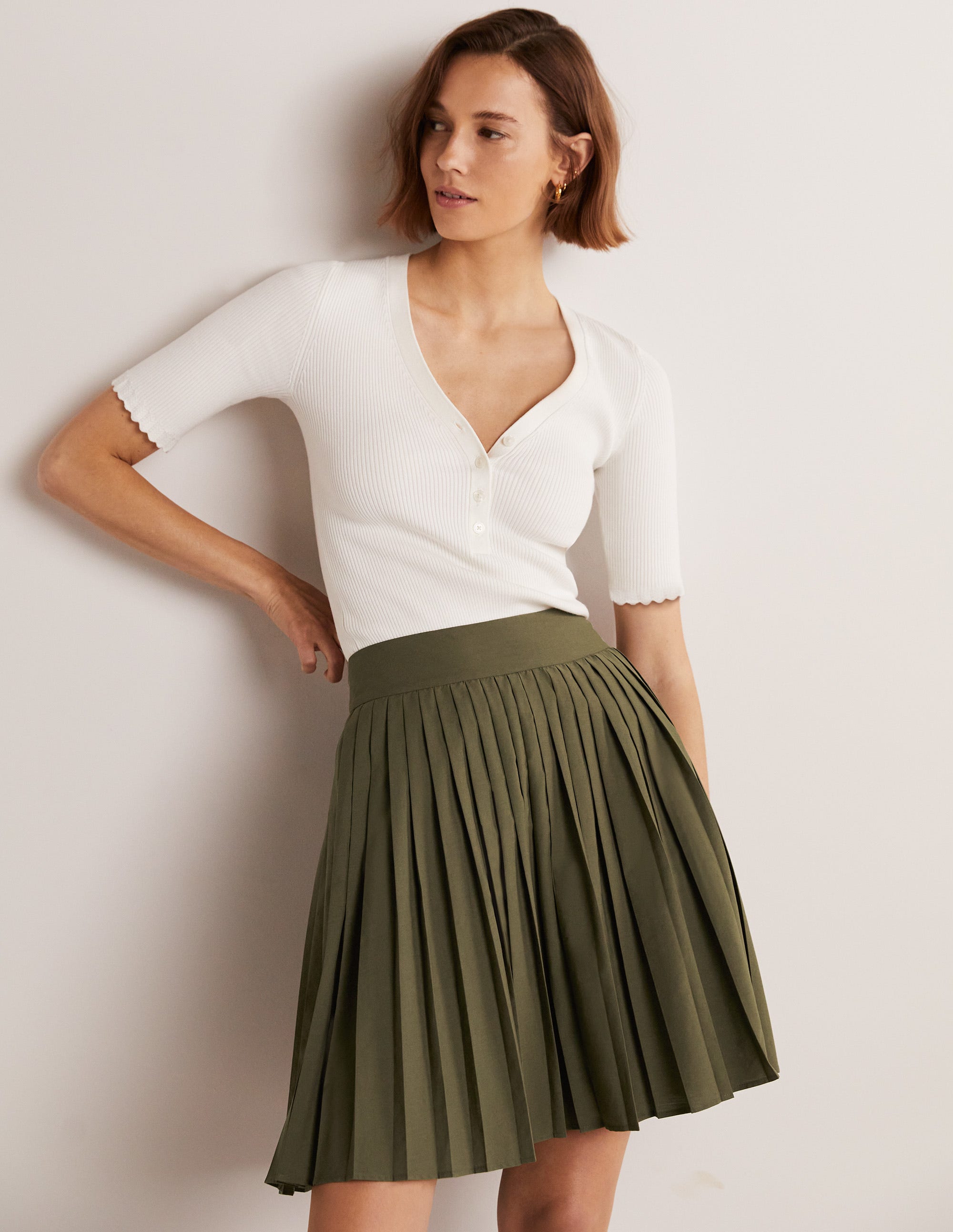  Pleated Cotton Mini Skirt-Oregano Green、mySite、ashleygrahame