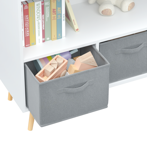 Kids bookcase with Collapsible Fabric Drawers, Children's Book Display, Toy Storage Cabinet Organizer, White/Gray、、casual
