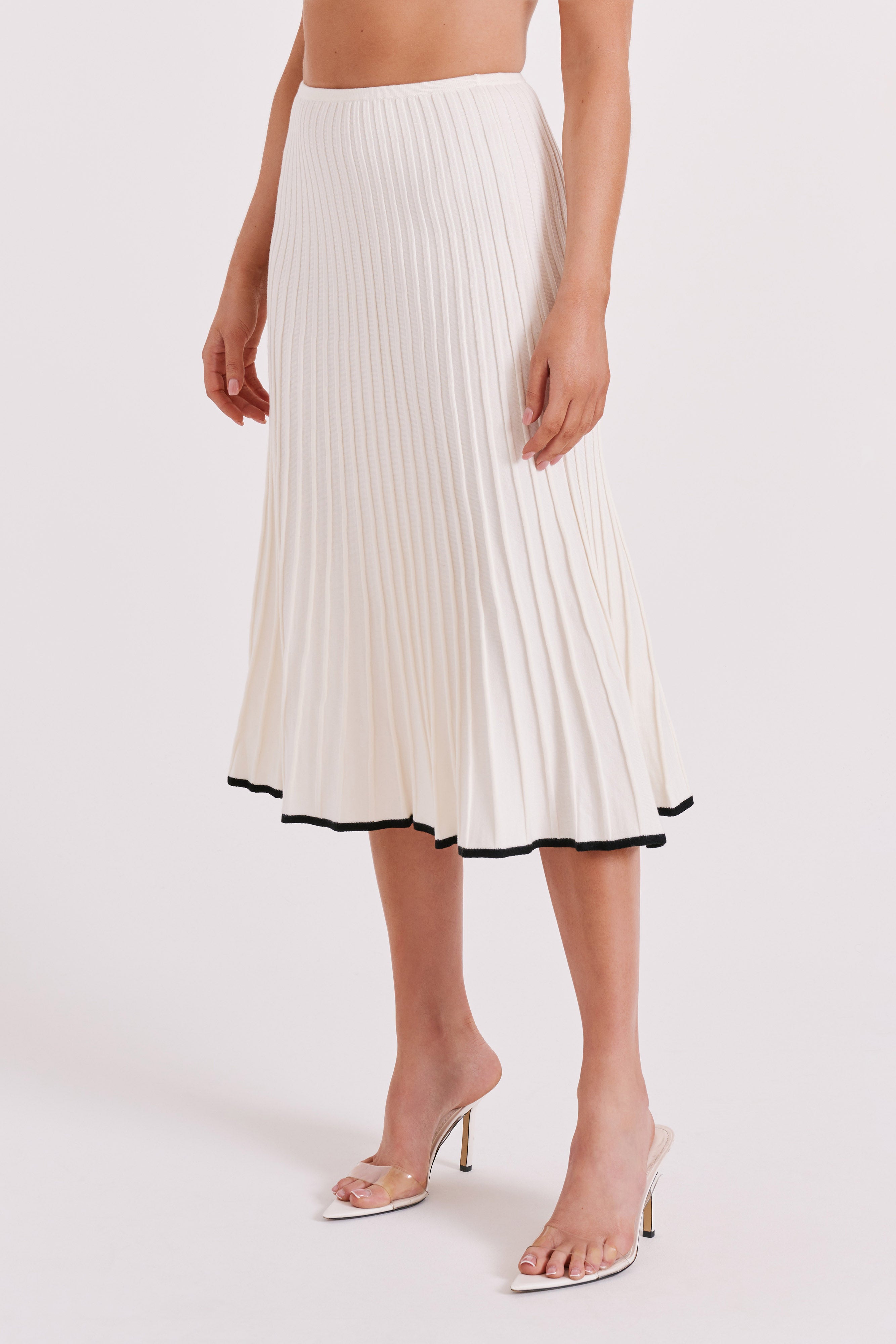Jolene Contrast Rib Knit Midi Skirt - White、mySite、solidvoid
