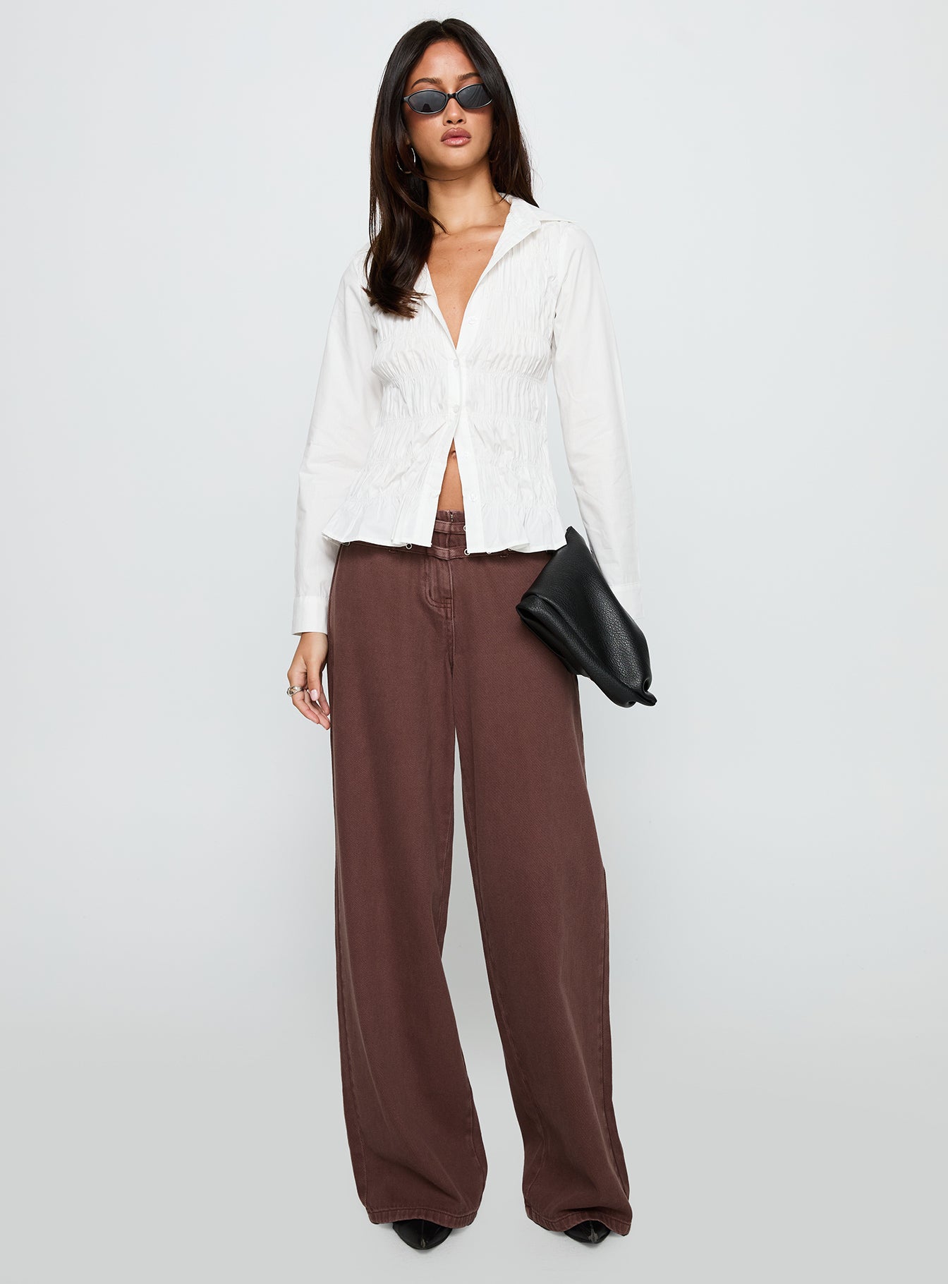 Cultivate Shirred Long Sleeve Top White、mySite、solidvoid