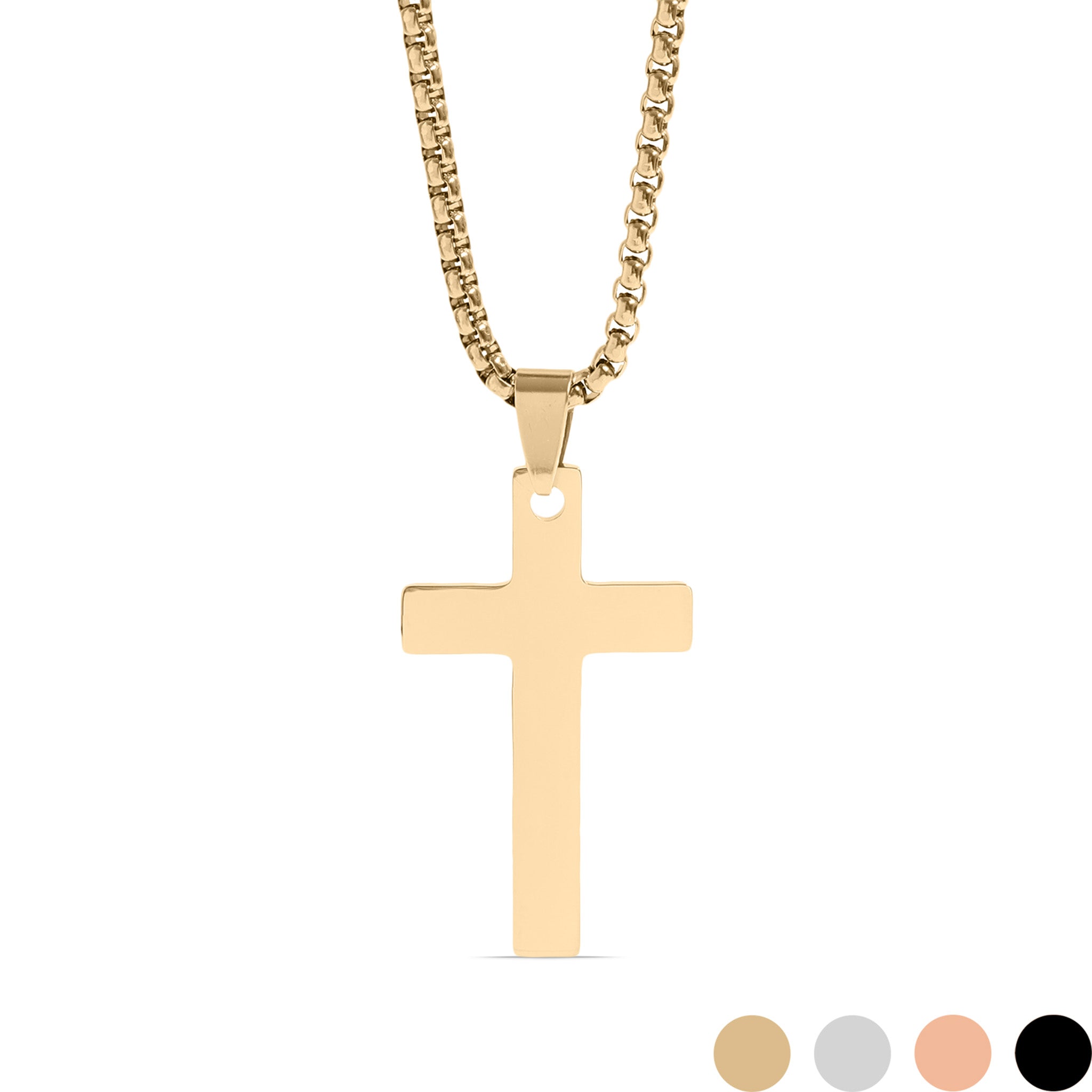 18K Gold PVD Stainless Steel Cross Pendant With Rounded Box Chain / SBB0291、mySite、dreamappss