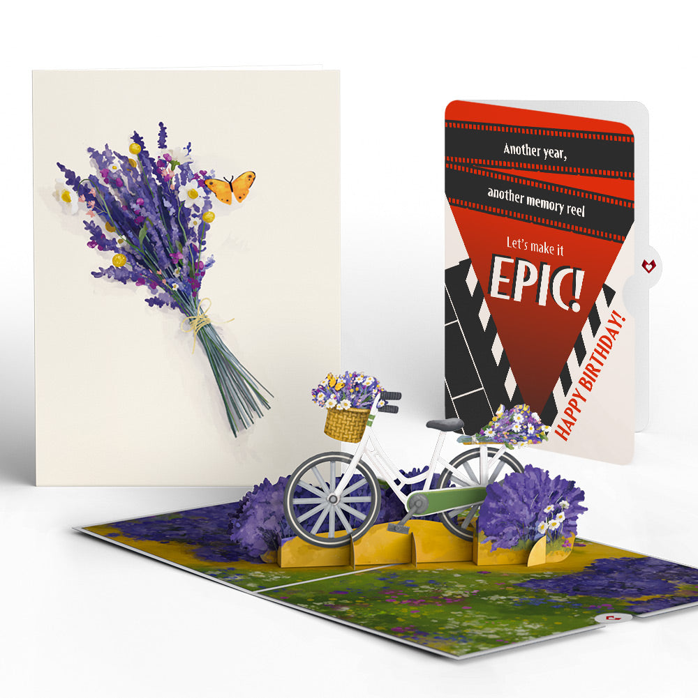 Lavender Bicycle Birthday Pop-Up Card and Epic Reel Sentiment Set、mySite、solidvoid