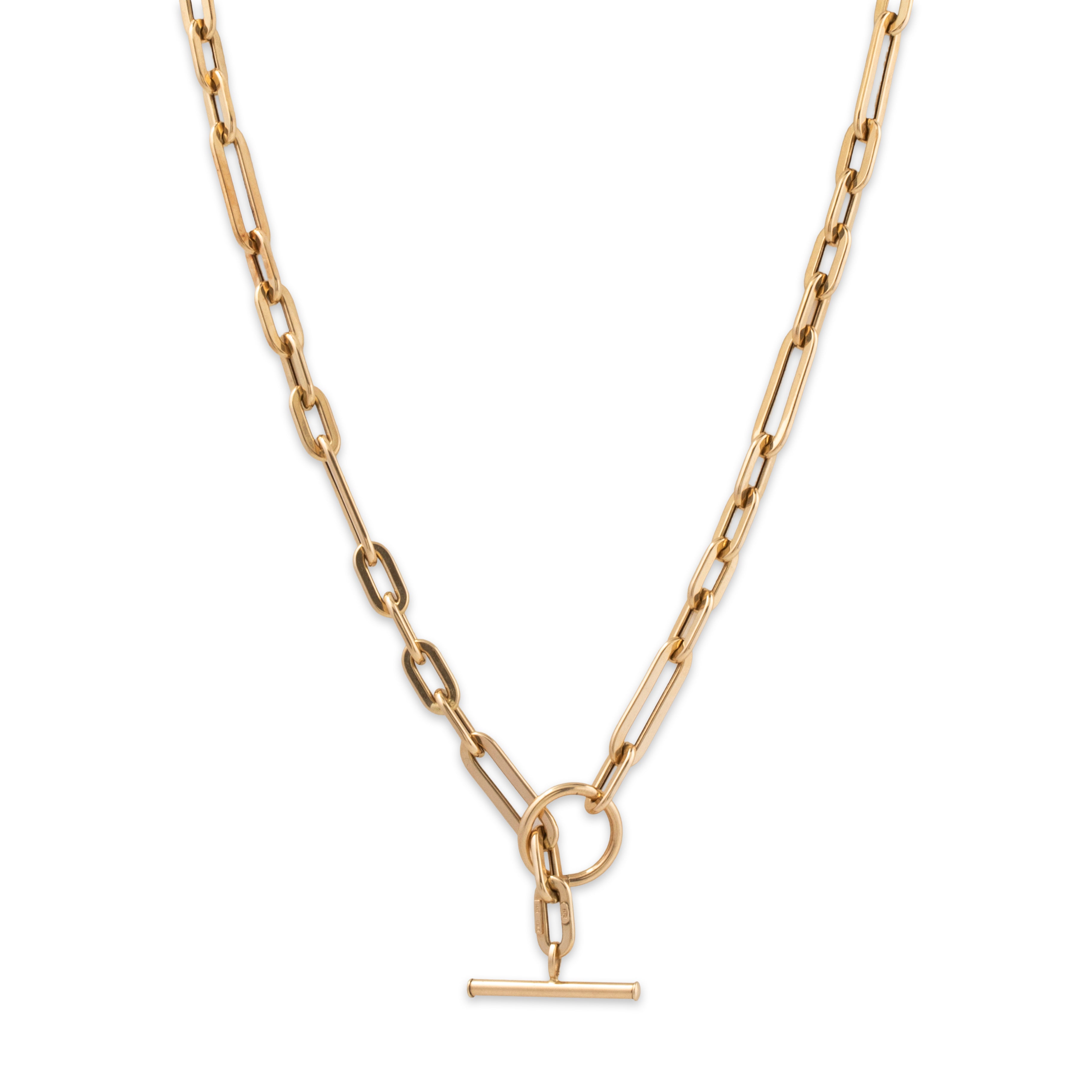 Vintage Italian 14k Yellow Gold Toggle Mixed Paperclip Link Necklace 18、mySite、hinf8tx79