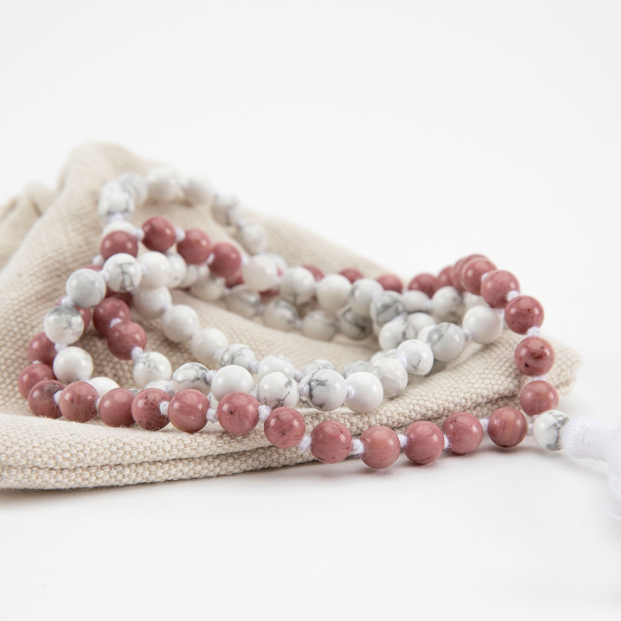 Handmade Prayer Beads: Rhodonite and Howlite Mala、mySite、topwebapps