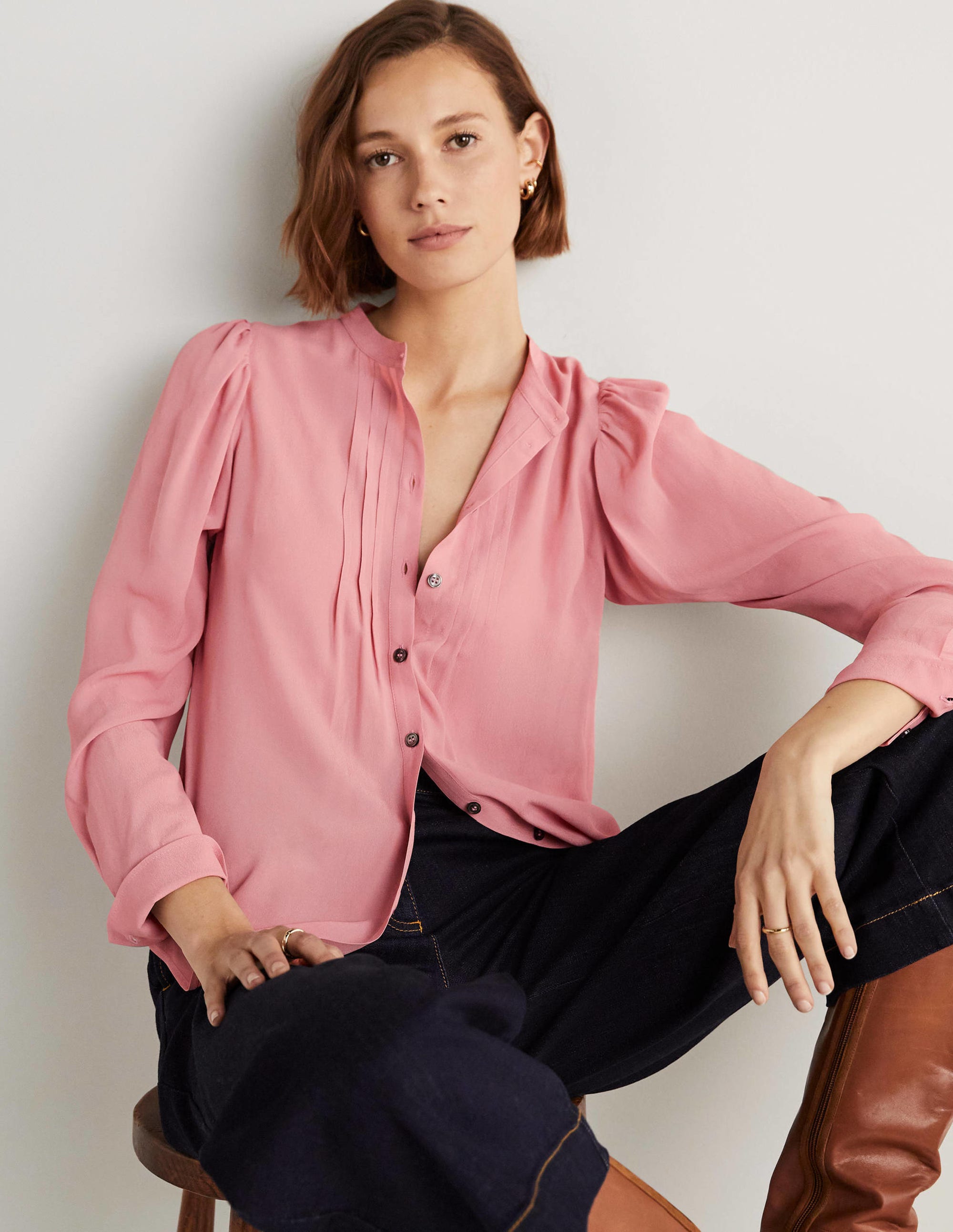  Pleated Button Through Blouse-Almond Pink、mySite、ashleygrahame