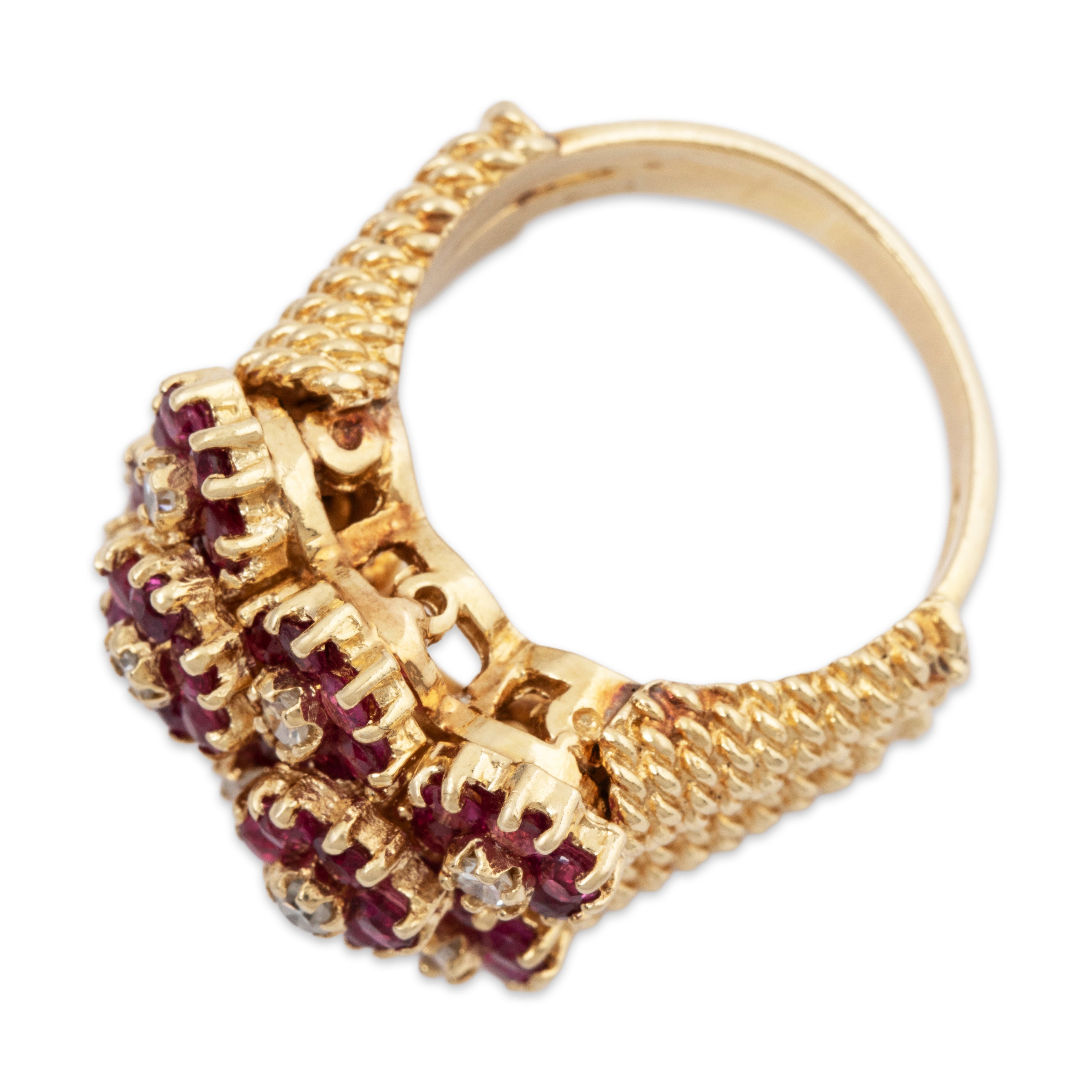 Vintage Heavy 14k Yellow Gold 2.42cttw Ruby Diamond Floral Statement Ring、mySite、hinf8tx79