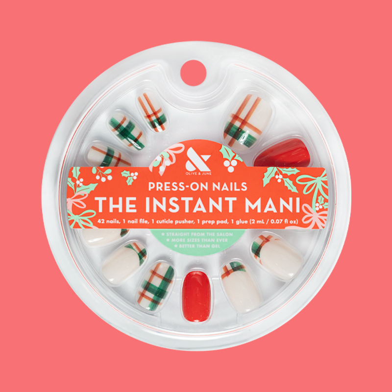 Handpainted Plaid - Press-On | Short | Round、mySite、solidvoid