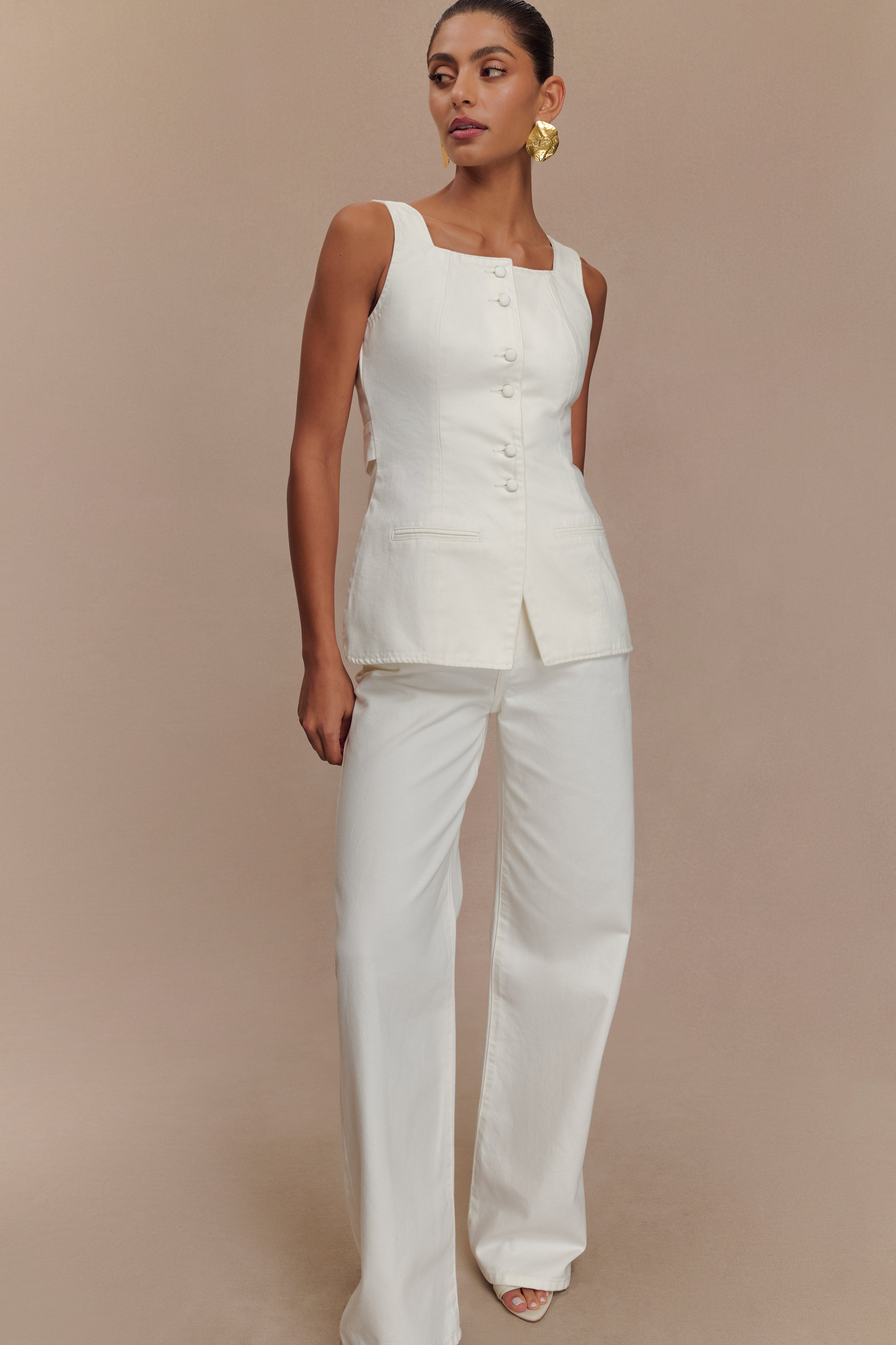 Caitlin Mid Rise Denim Flare Jeans - White、mySite、solidvoid