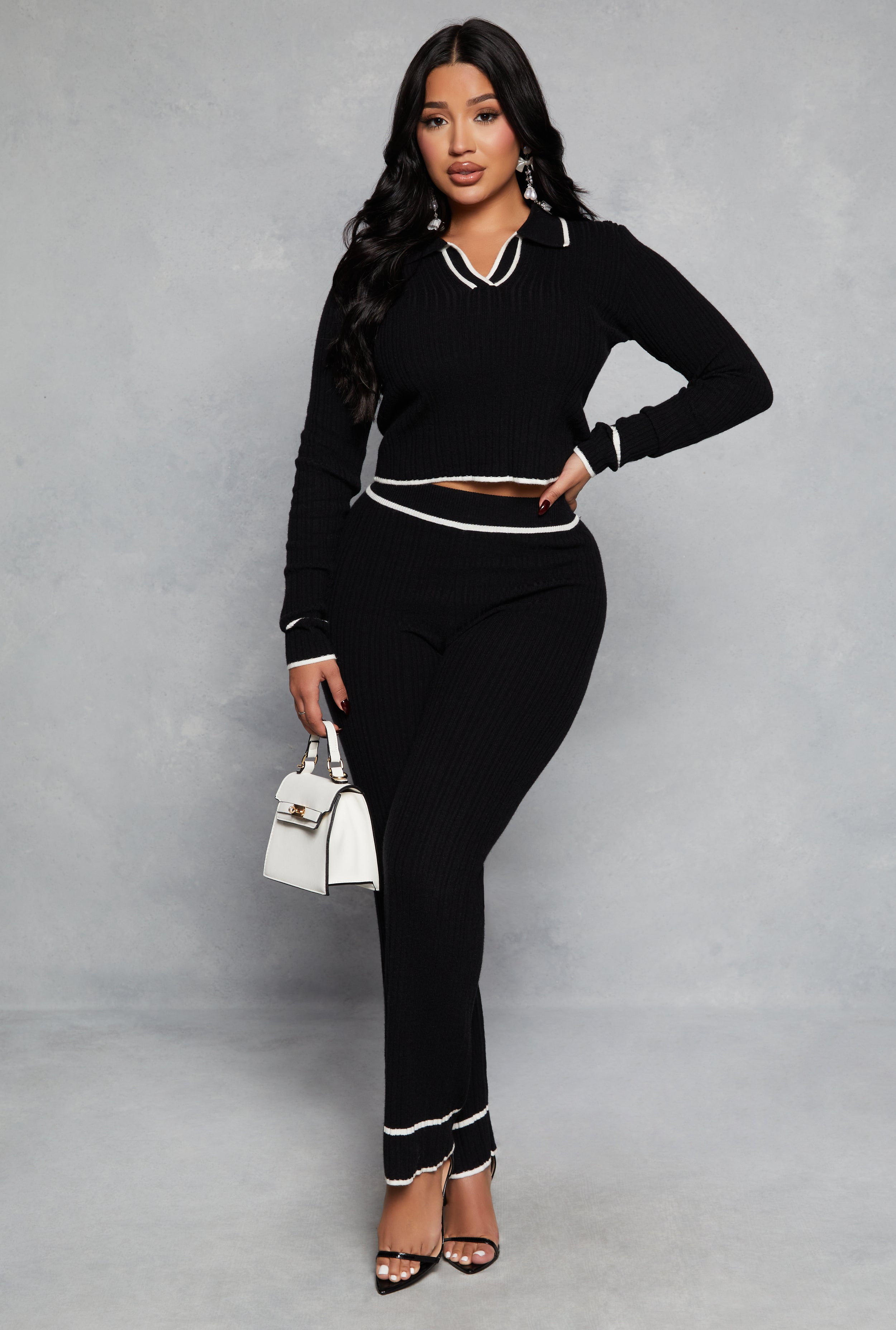 Ribbed Knit Contrast Trim Crop Top、mySite、camillekostekn