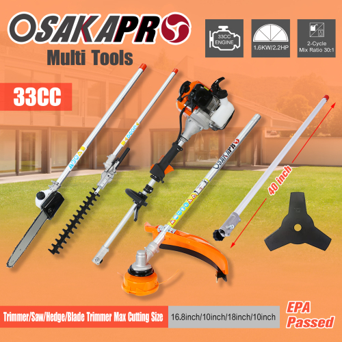 4 in 1 Multi-Functional Trimming Tool, 33CC 2-Cycle Garden Tool System with Gas Pole Saw, Hedge Trimmer, Grass Trimmer, and Brush Cutter EPA Compliant、、eastwooduniform