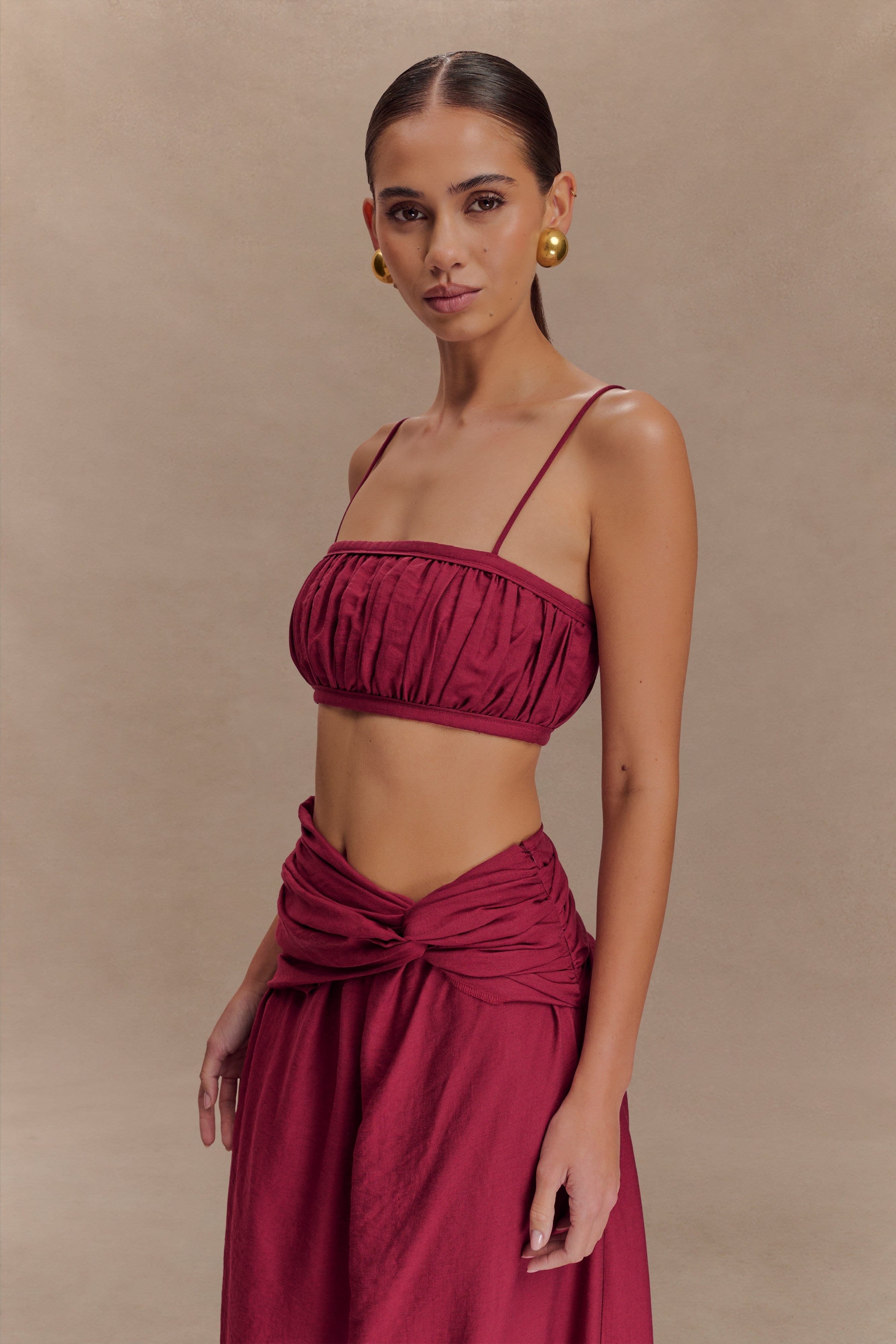 Scottie Shirred Linen Bandeau - Wine、mySite、solidvoid