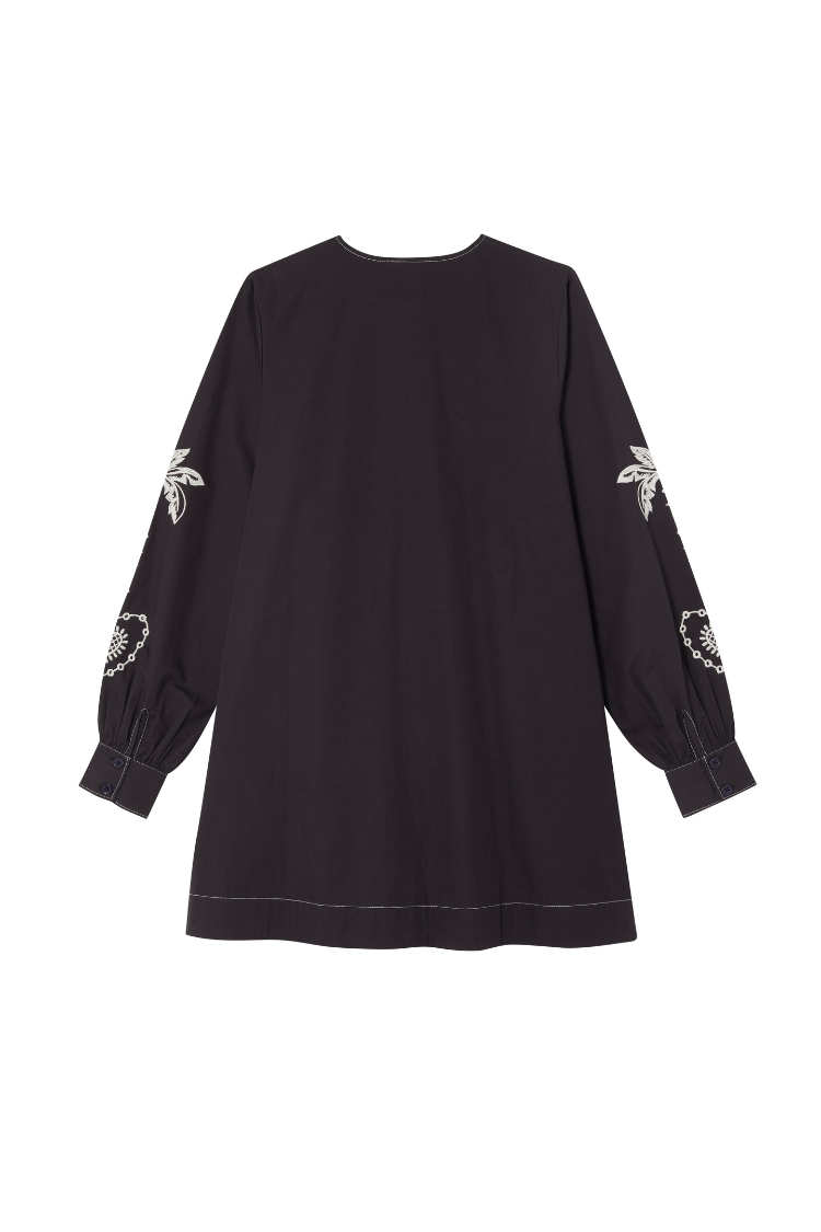 Black Embroidered Swallow Romance Mini Dress、mySite、solidvoid