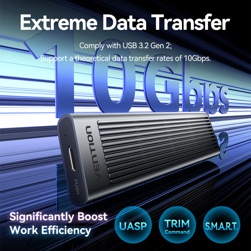 Vention M.2 NVMe & SATA SSD Enclosure (USB 3.2 Gen 2-C) with Heat Sink Gray Aluminum Alloy Type、mySite、fannypackpong