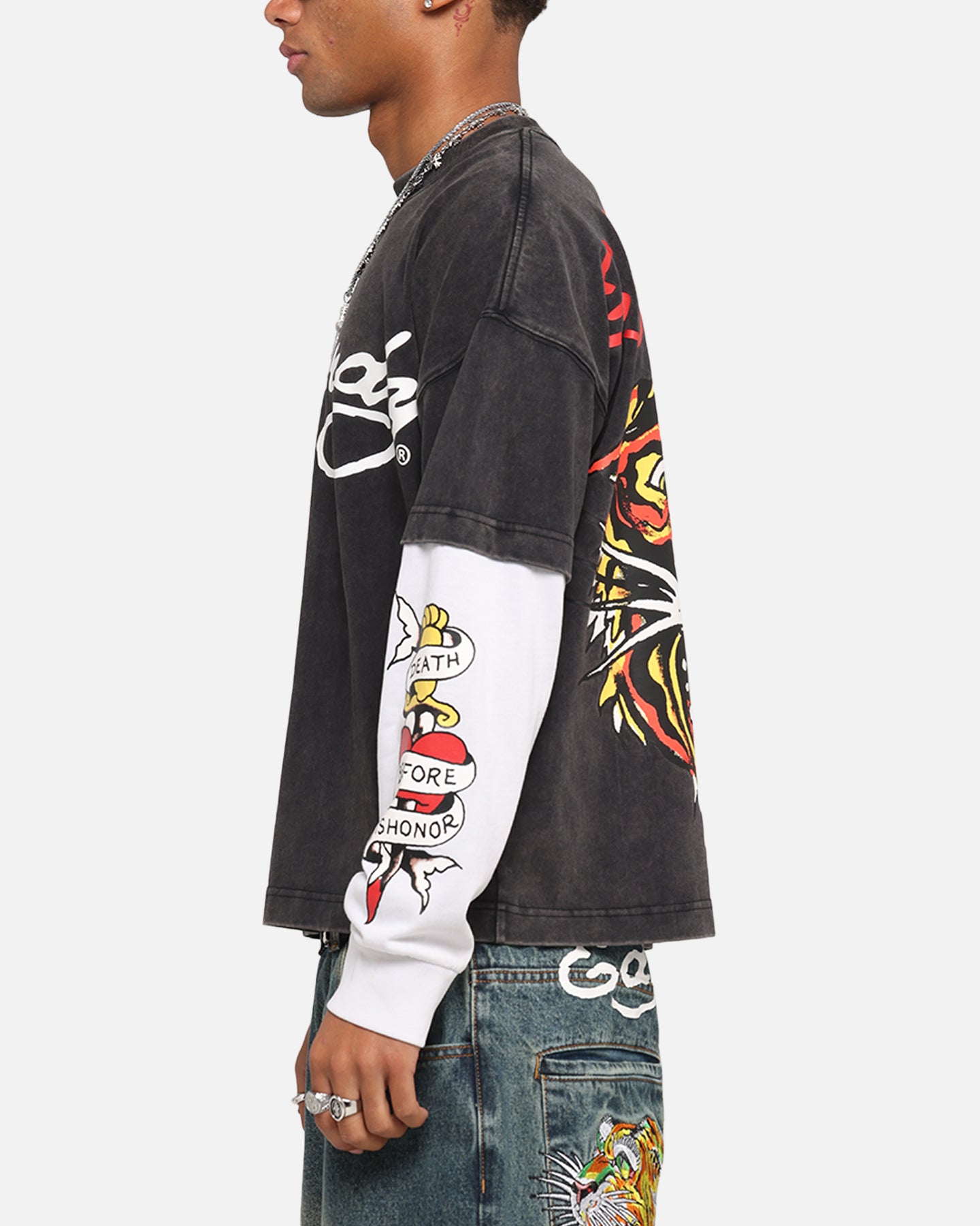 Ed Hardy Tiger Layered Long Sleeve T-Shirt Black、mySite、zt4zffjzw