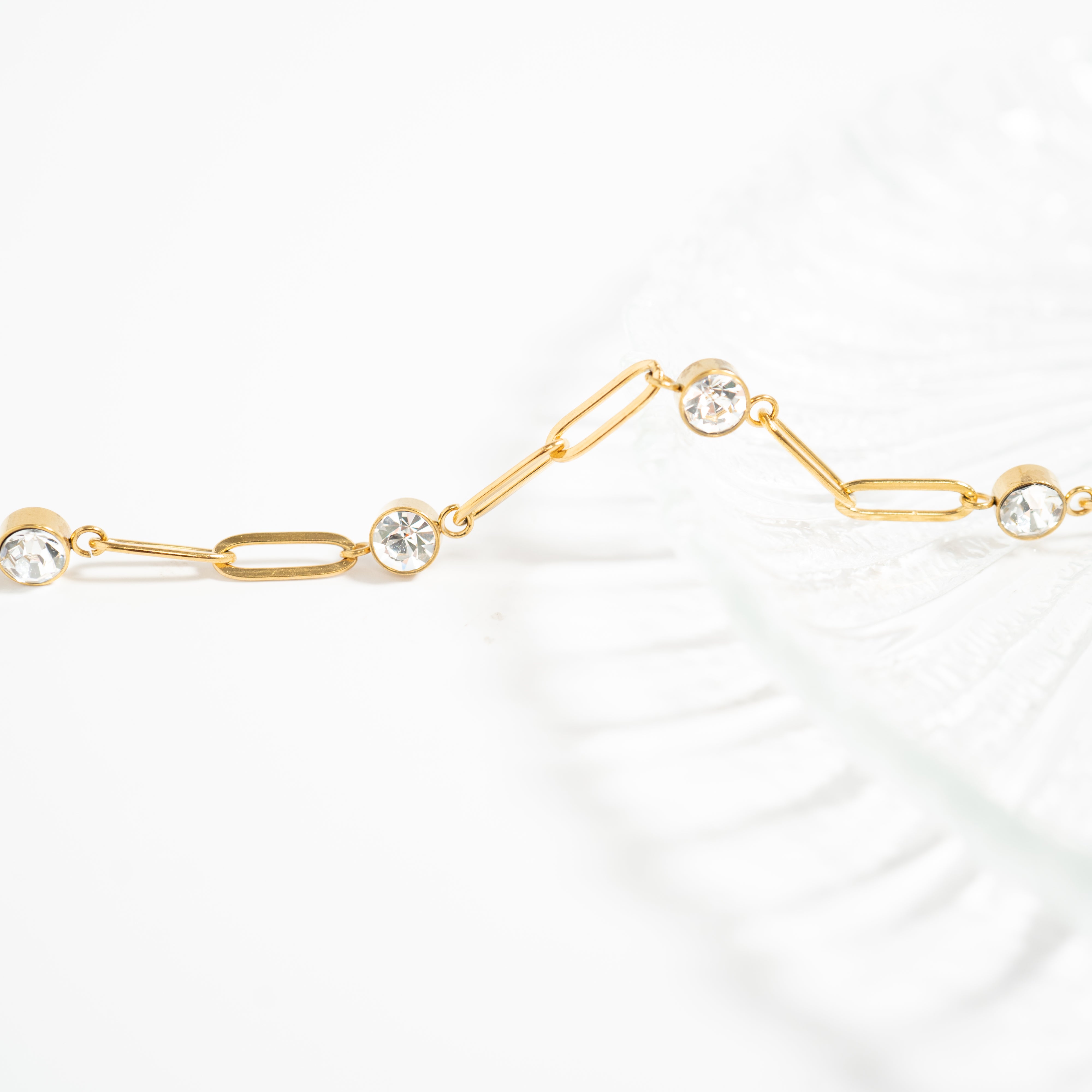 Stainless Steel Paperclip Chain and Crystal Stone Necklace / CHN0088、mySite、dreamappss