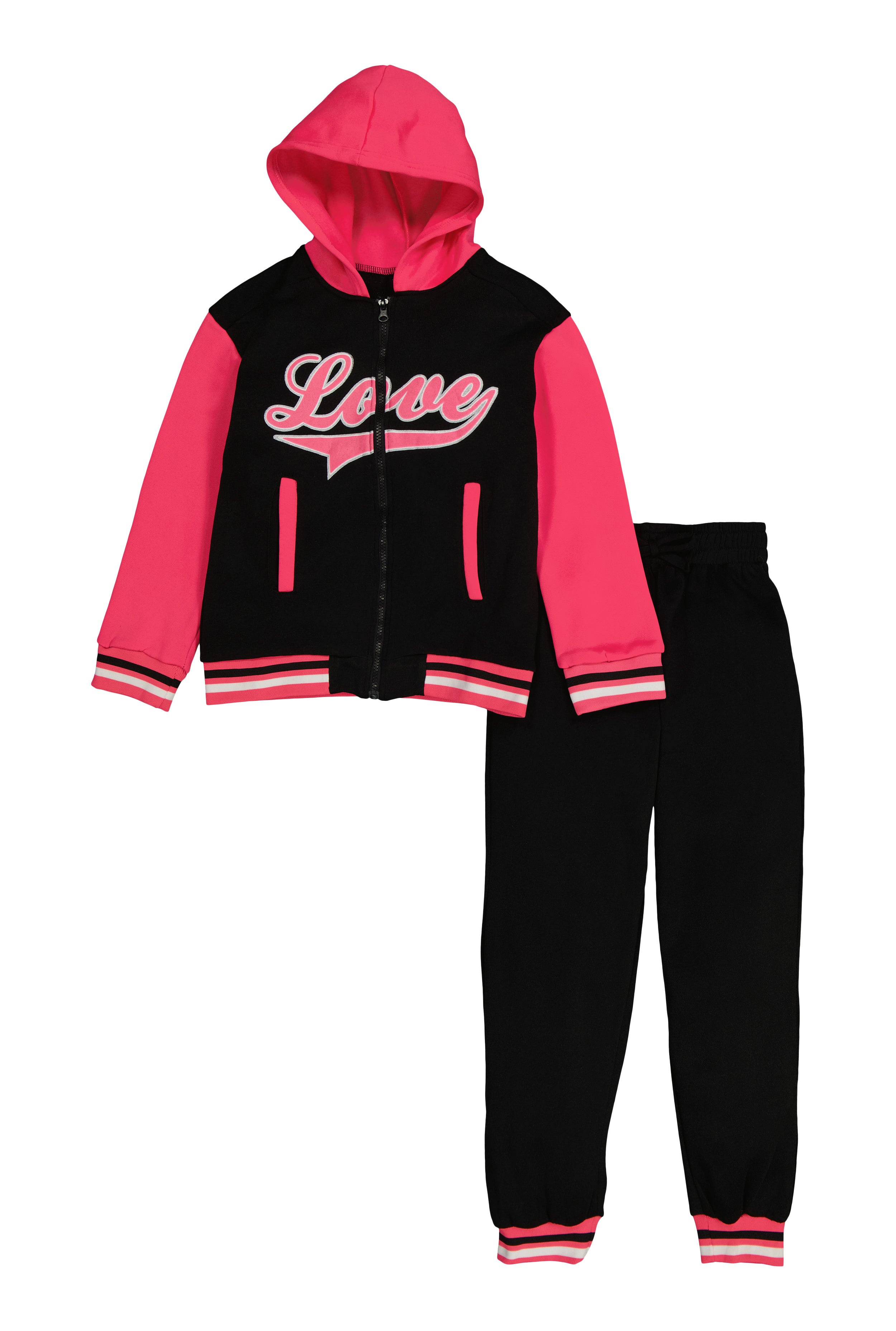Girls Love Color Blocked Zip Front Hoodie and Joggers、mySite、camillekostekn