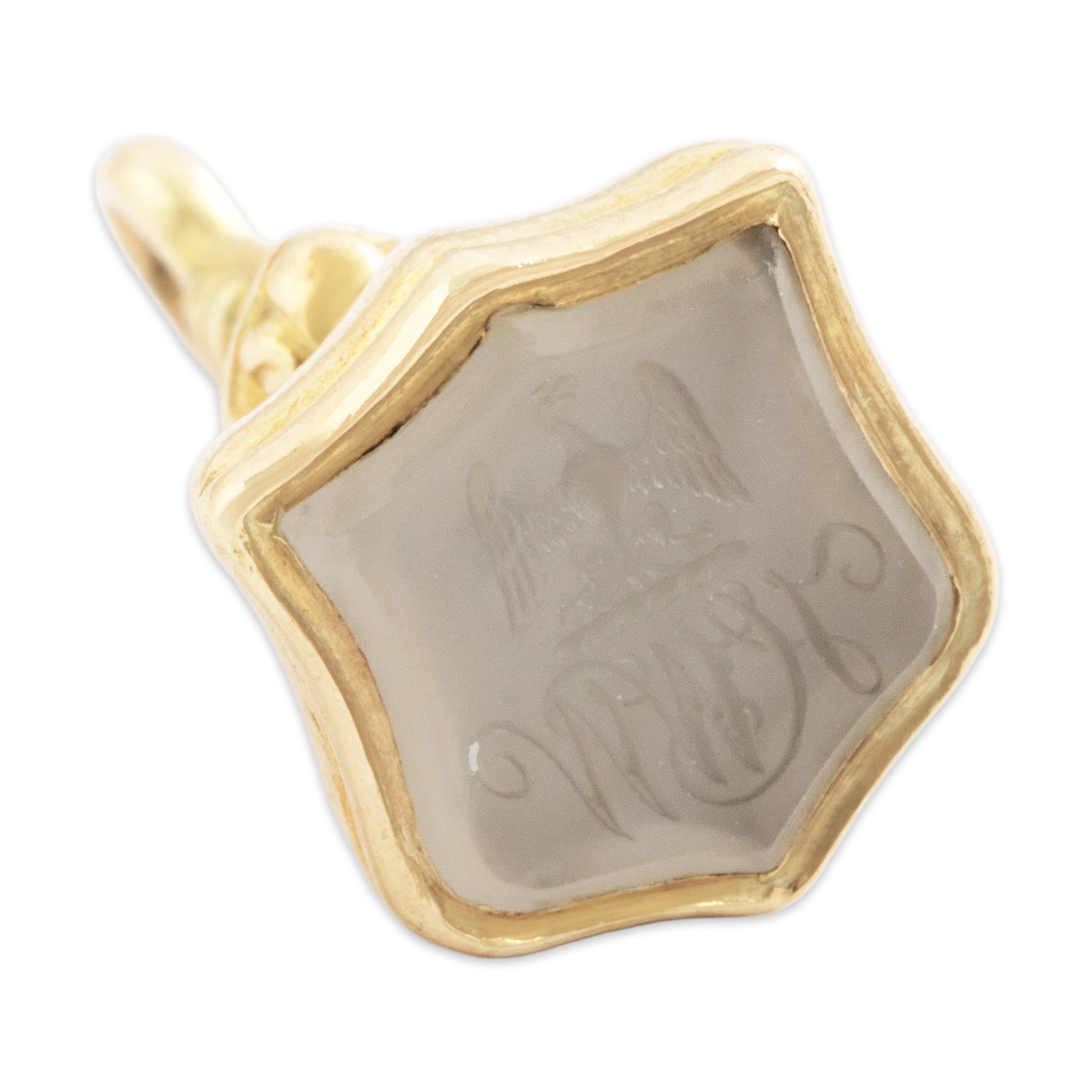 Antique 14k Yellow Gold White Chalcedony Intaglio Eagle Fob Charm / Pendant、mySite、hinf8tx79