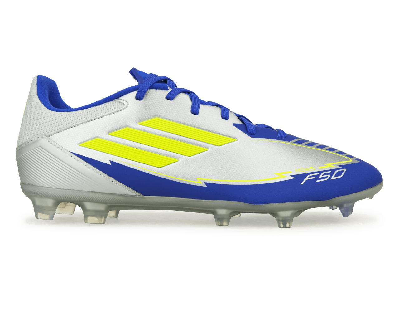 adidas Men's F50 League Messi FG/MG Silver/Volt/Blue、mySite、noshort
