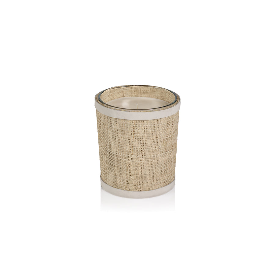  Candle in Natural Raffia Basket with Leather Trim、mySite、elrpsem3k