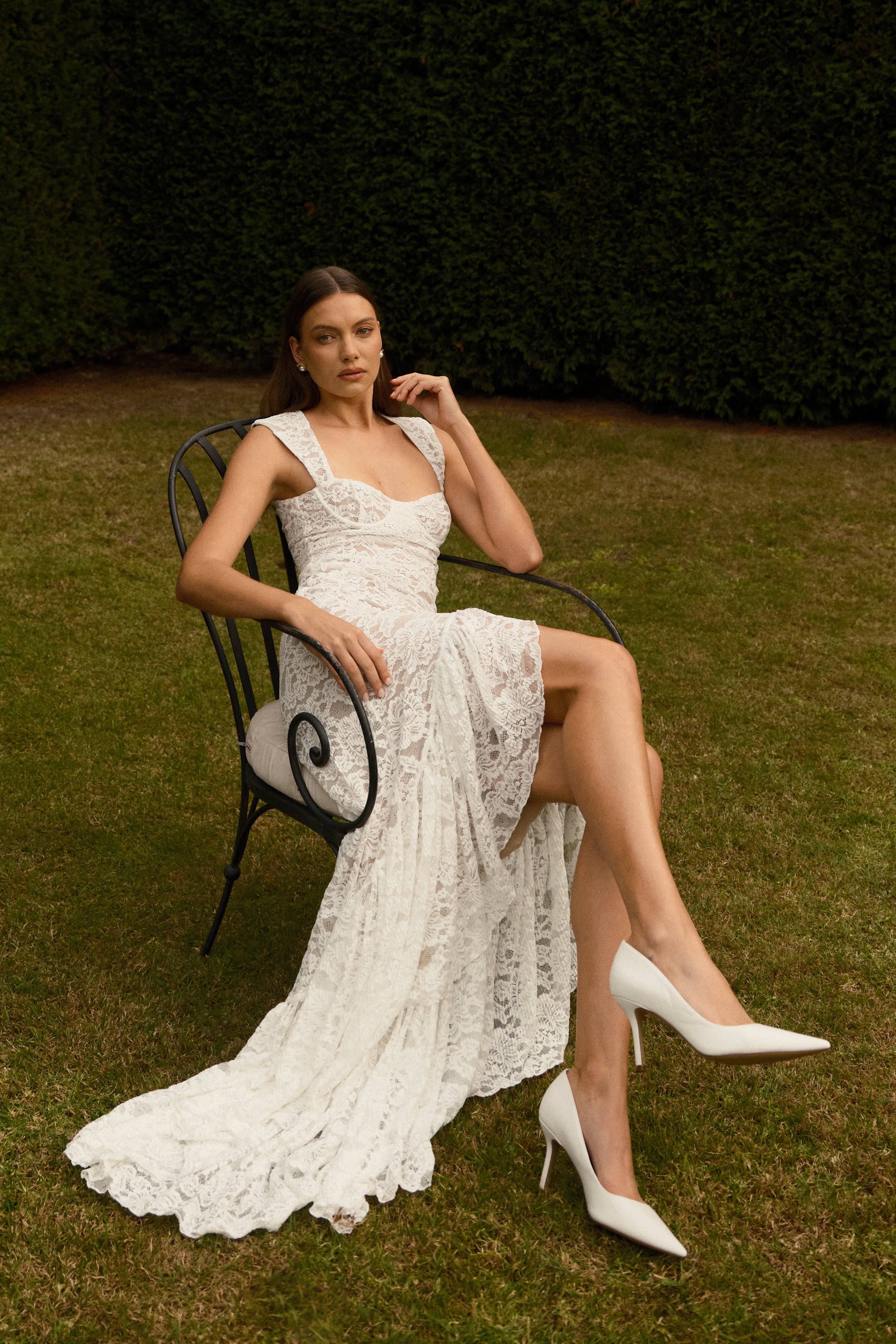 Elda Lace Plisse Maxi Dress - Ivory、mySite、solidvoid