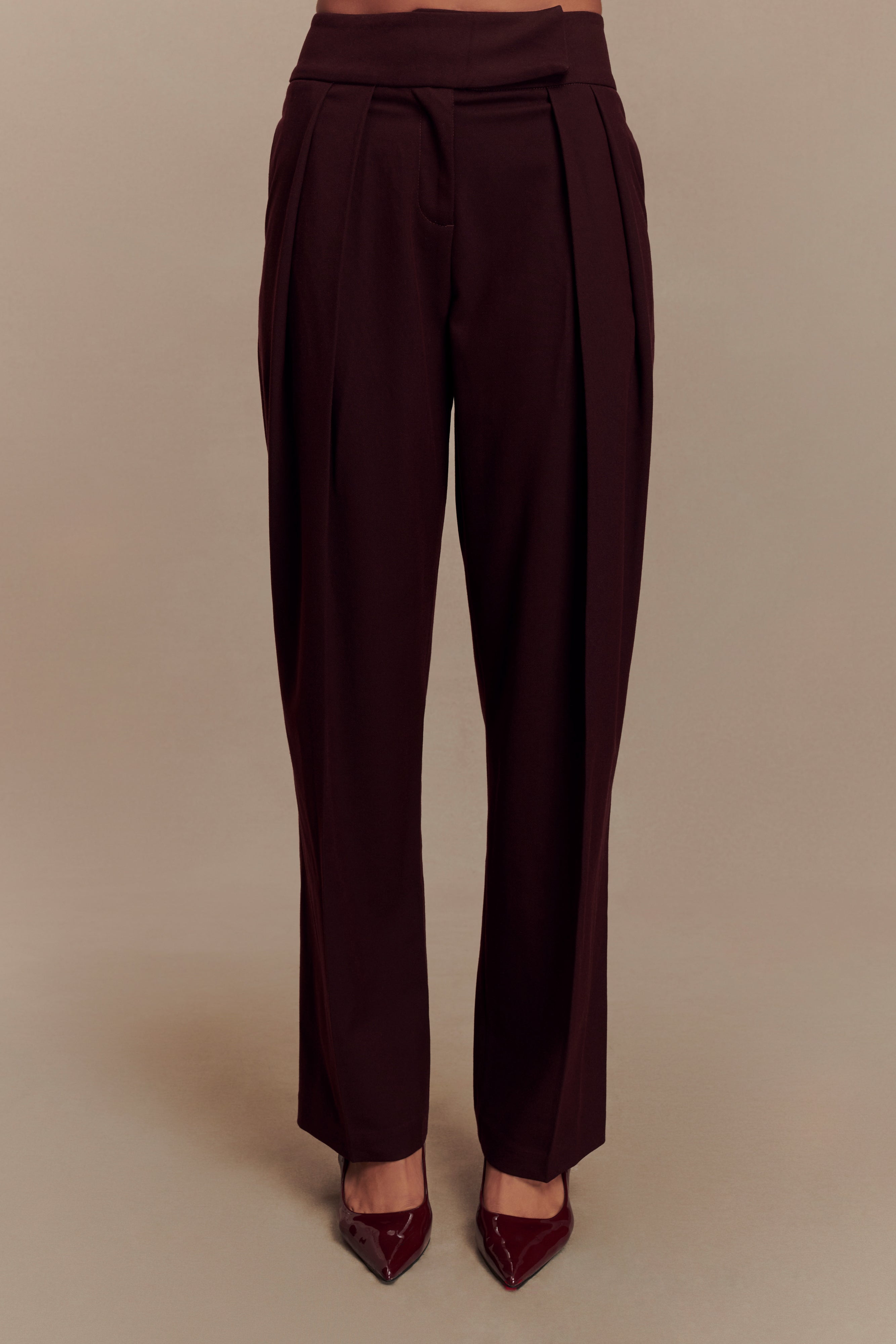 Penelope Pleated High Waisted Pants - Mahogany、mySite、solidvoid