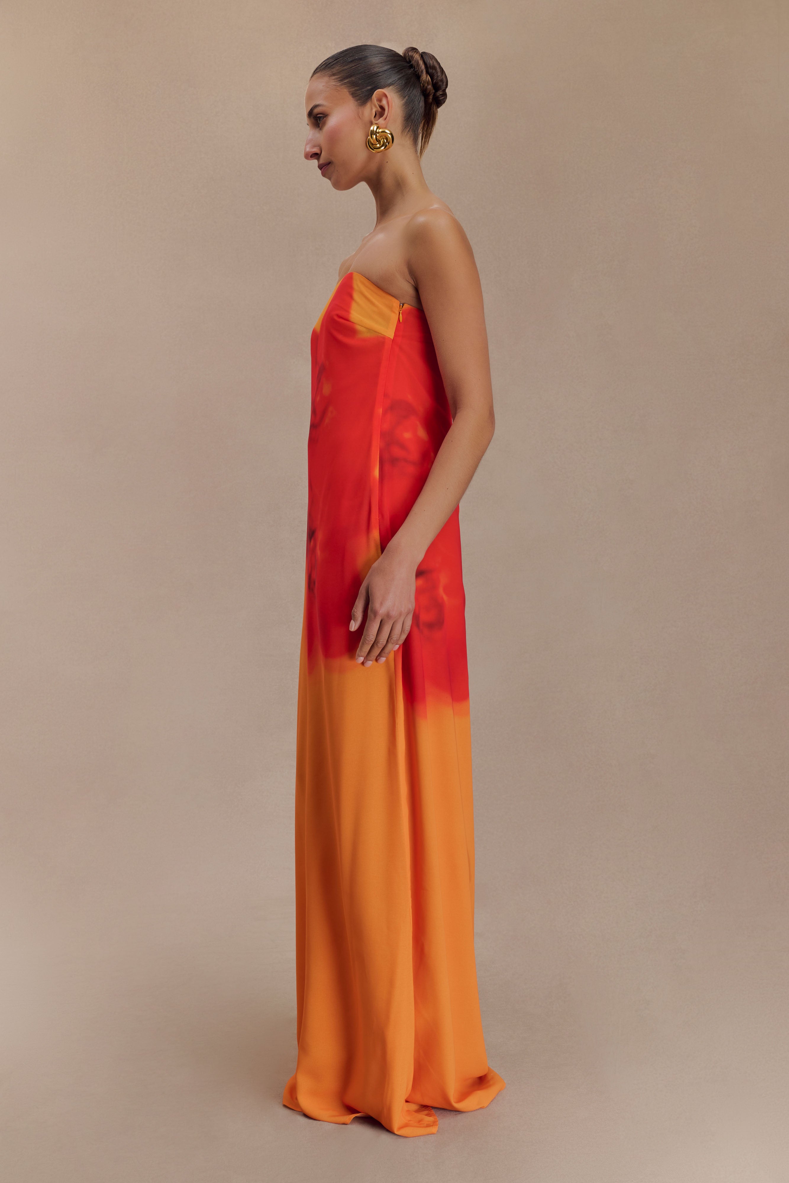 Amaya Strapless Chiffon Maxi Dress - Koi Orchid Print、mySite、solidvoid