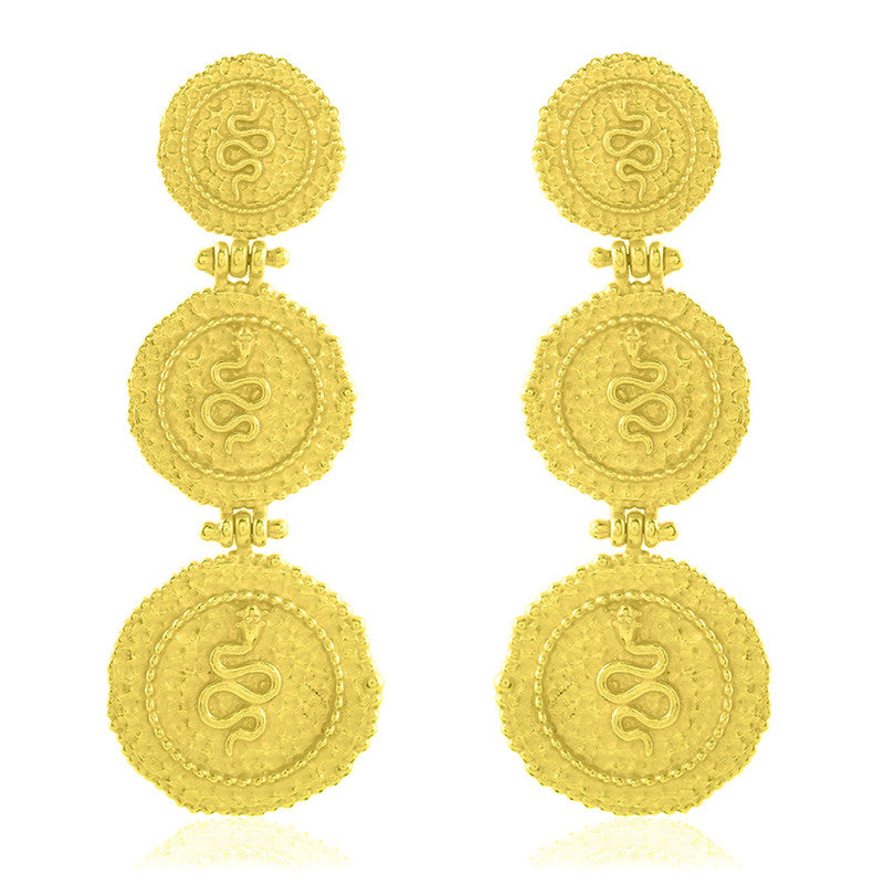 Triple Snake Coin Charm Earrings | 14K Gold Plated、mySite、camillekostekn
