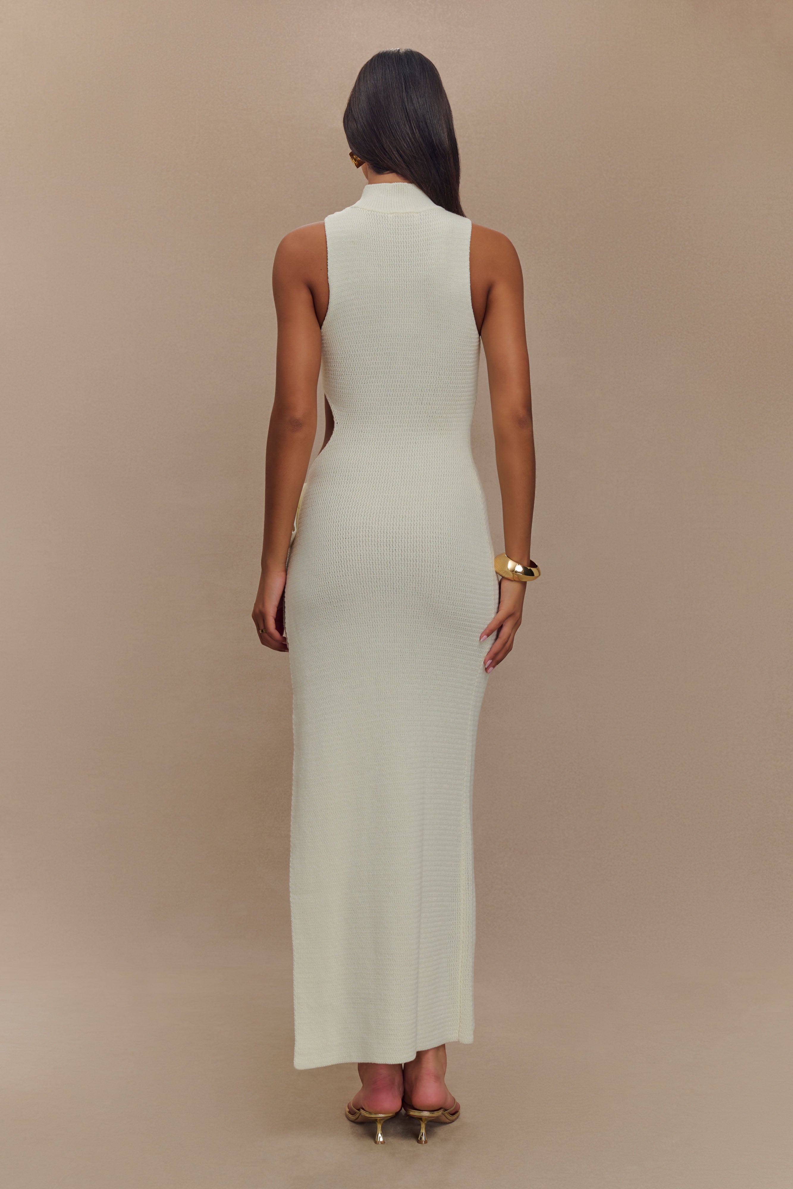 Stephanie Cut Out Knit Maxi Dress - Ivory、mySite、solidvoid