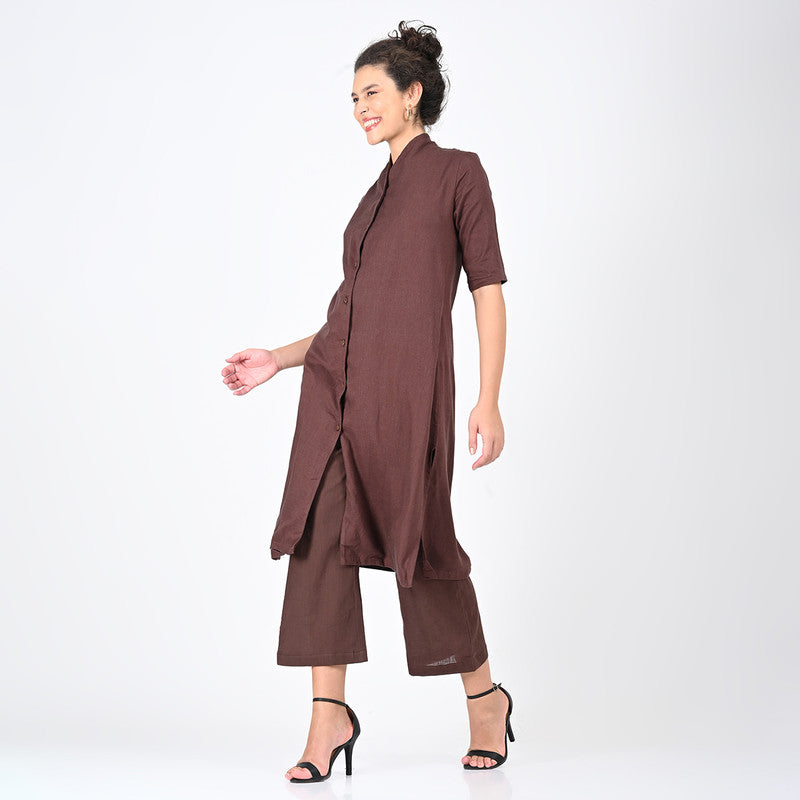 Cotton Solid Co Ord Set For Women | Tunic & Trouser | Coffee Brown、mySite、camillekostekn