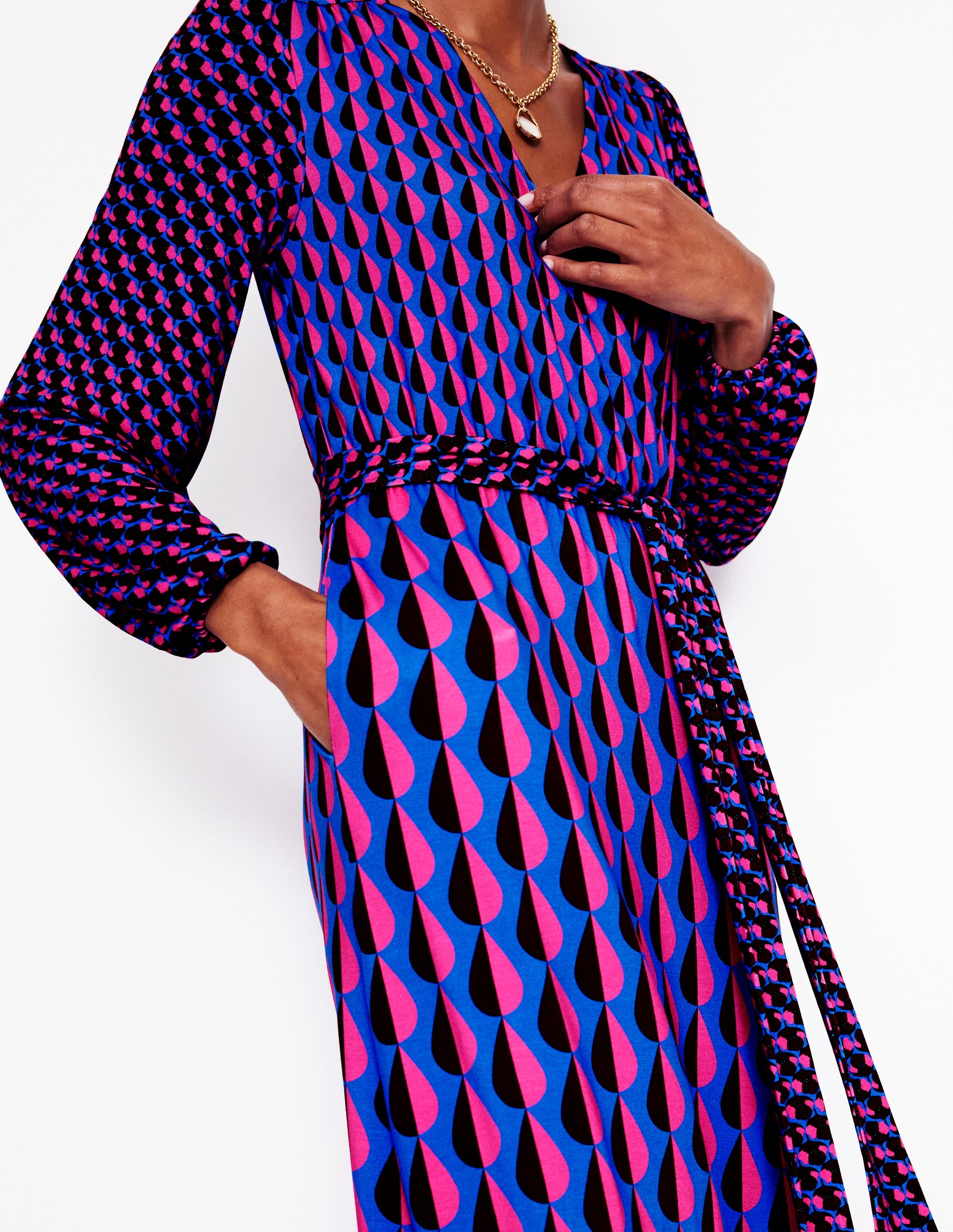  Ophelia Wrap Midi Jersey Dress-Multi, Raindrop Geo、mySite、ashleygrahame