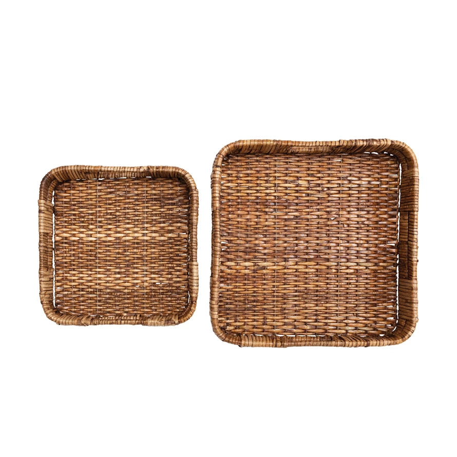 Hand - Woven Rattan Trays with Handles, Set of 2、mySite、elrpsem3k