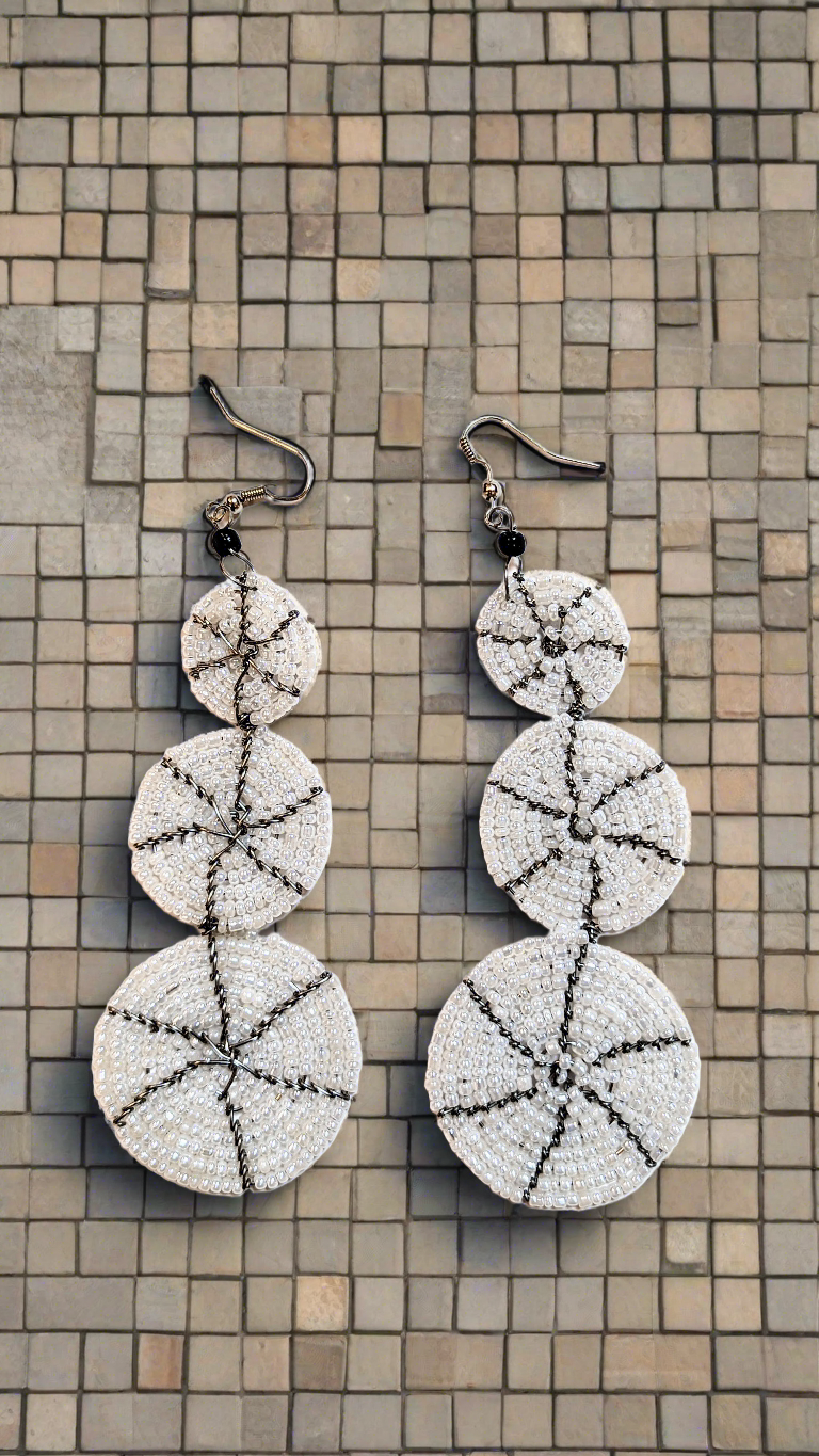 Dupsie's Uduak Silver Three Linked Circle Drop African Beaded Earrings DPJSTLDE、mySite、solidvoid